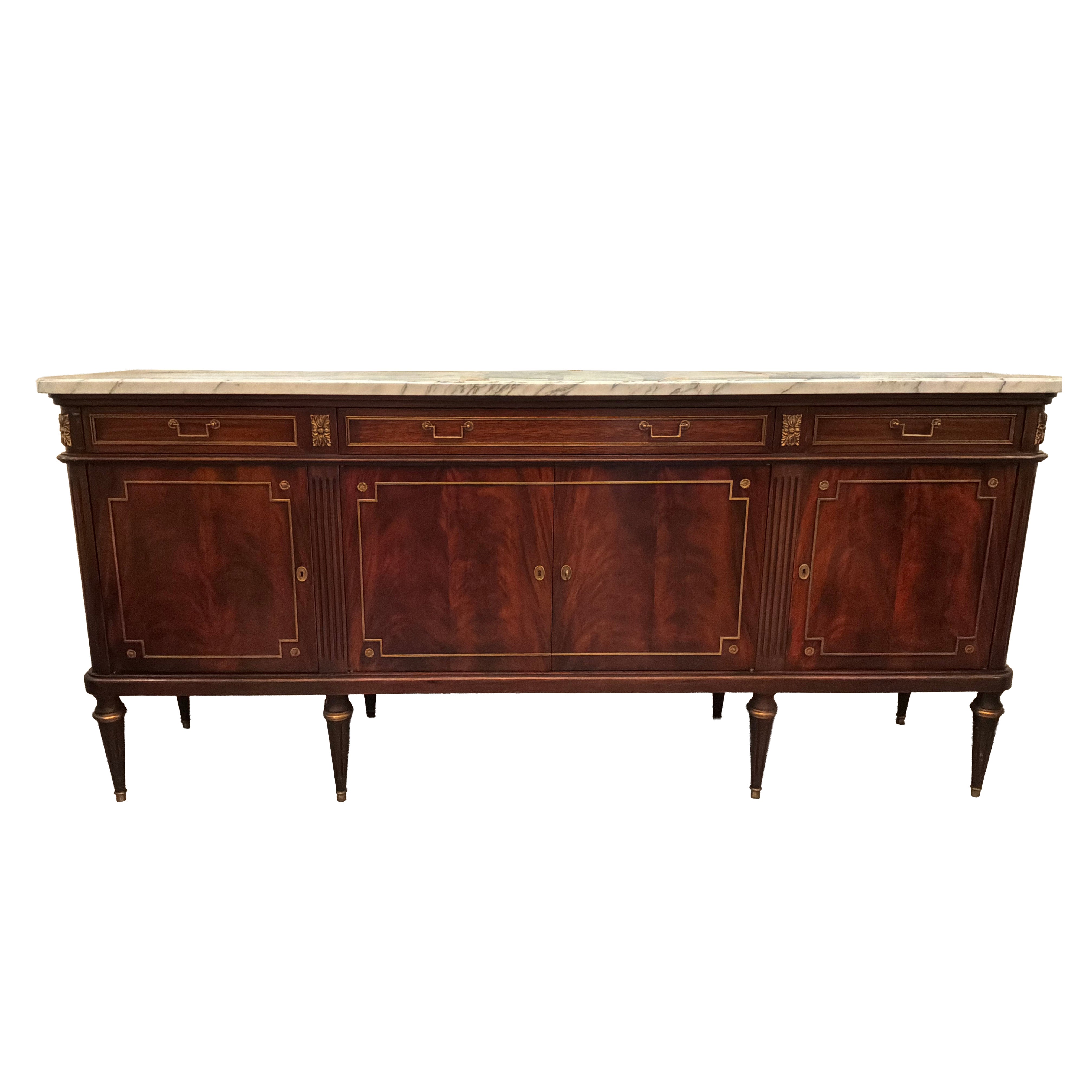Louis XVI style buffet/sideboard flame mahogany with white marble top