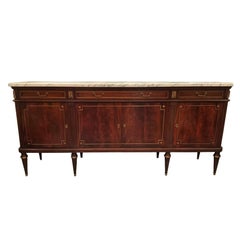 Louis XVI style buffet/sideboard flame mahogany with white marble top