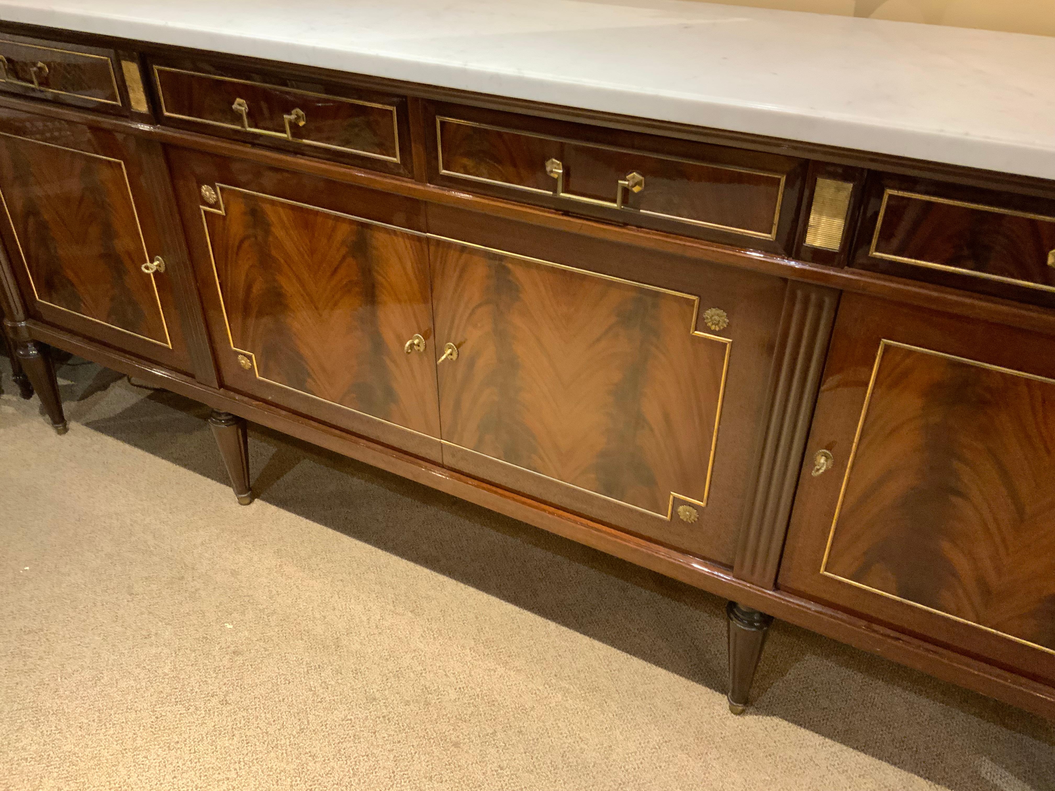 French Louis XVI -Style buffet/sideboard mahogany with white marble top