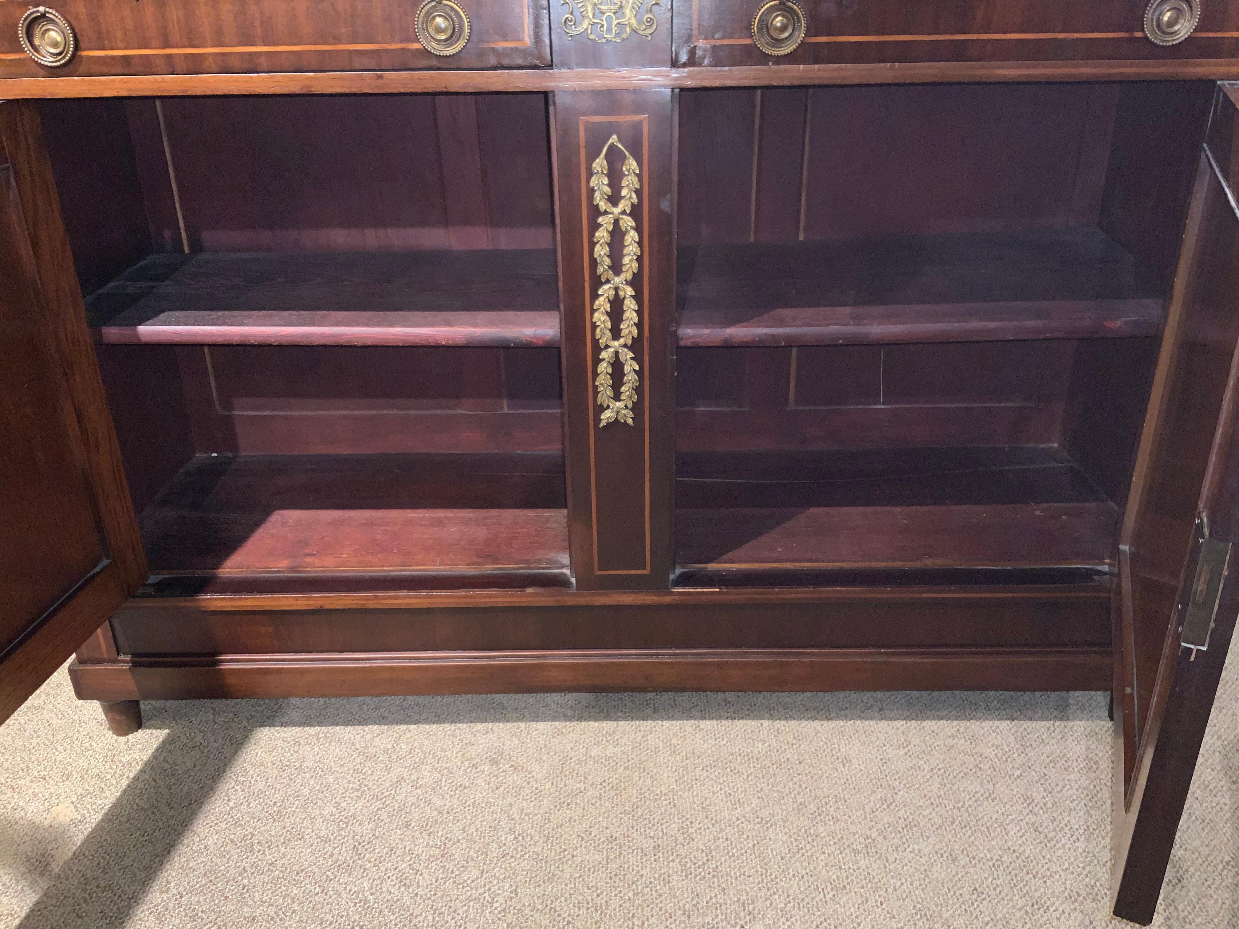 19th Century Louis XVI-Style Buffet/Sideboard Mahogany with White Marble Top