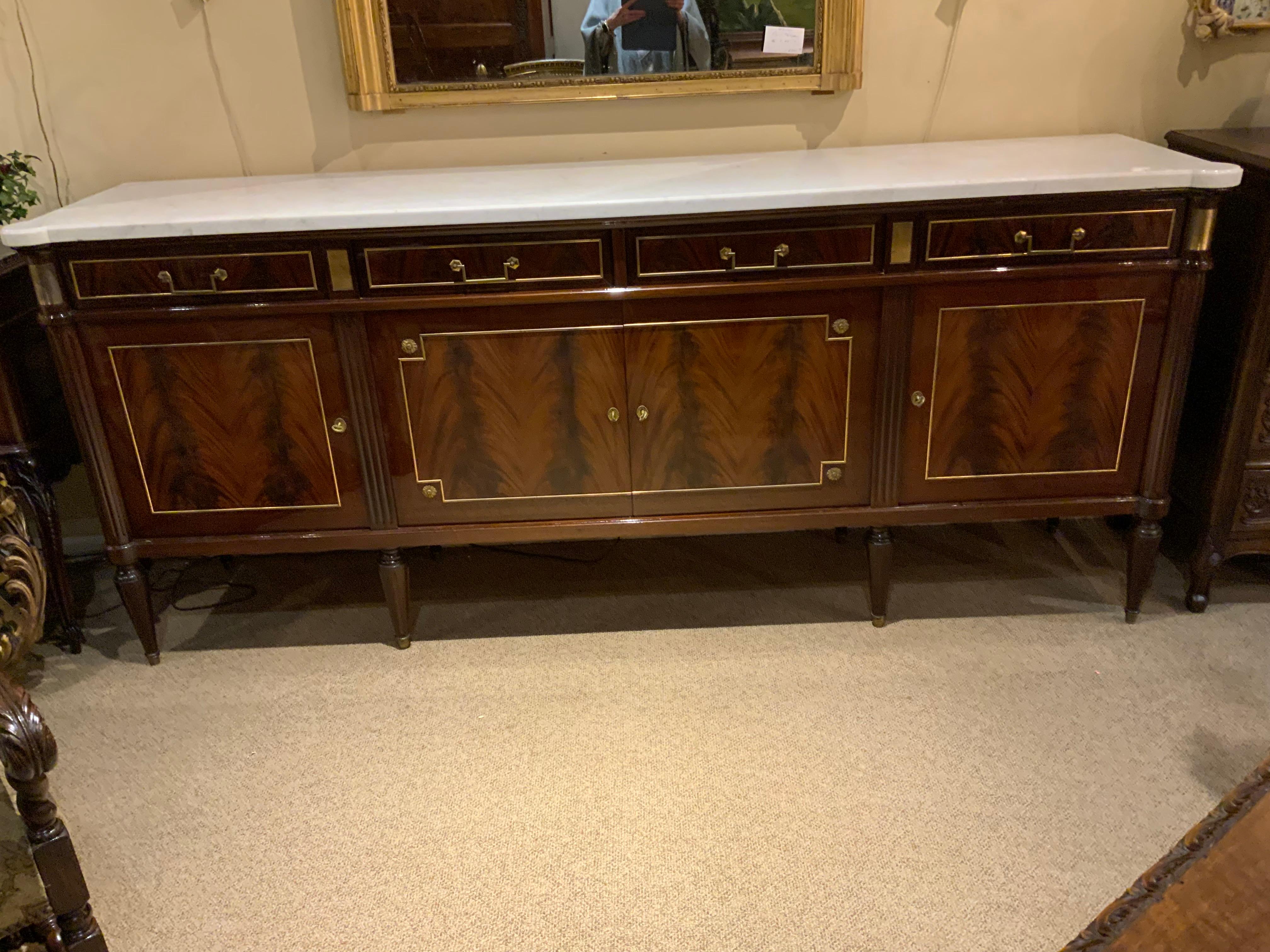 Louis XVI -Style buffet/sideboard mahogany with white marble top 1