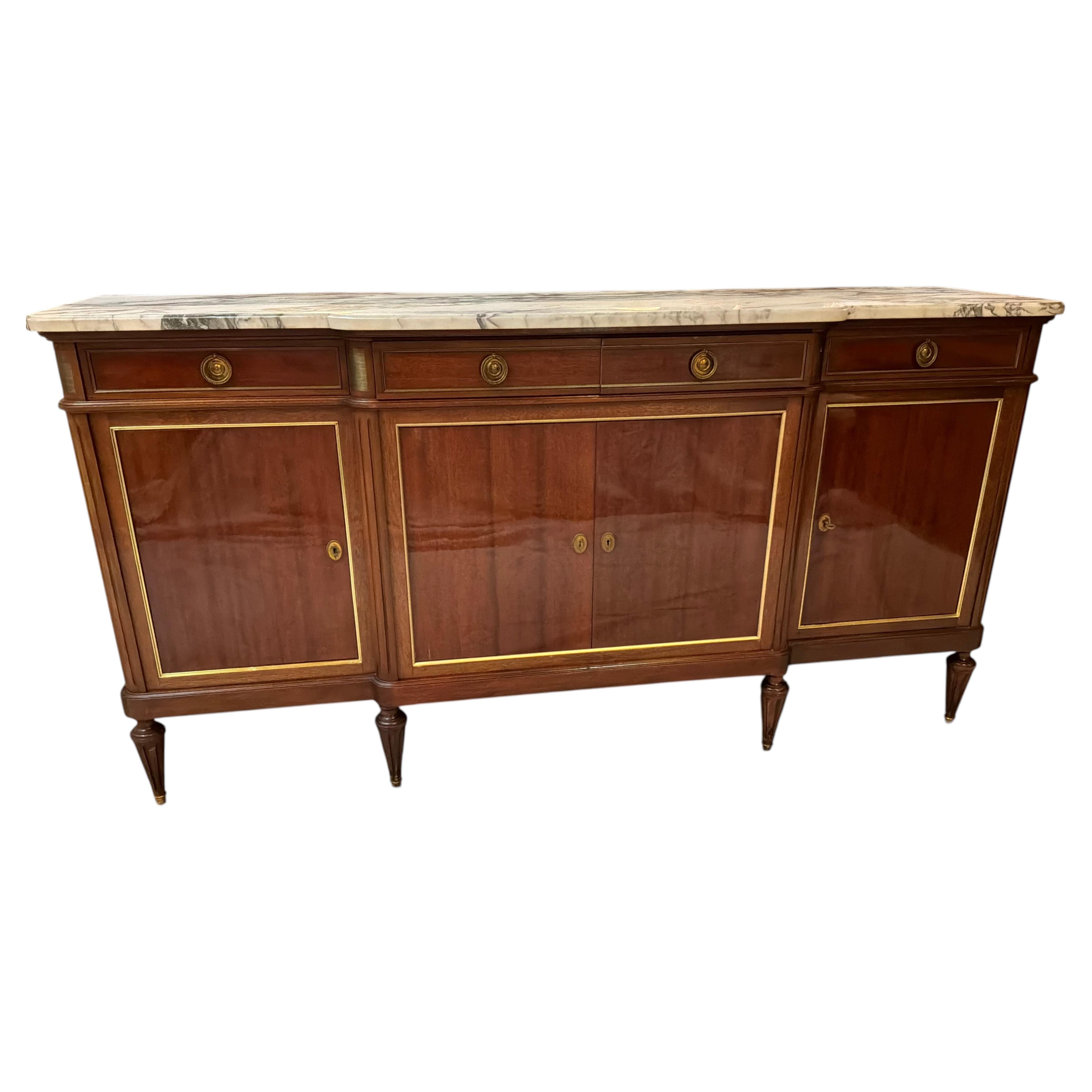 Louis XVI style buffet / sideboard mahogany with white marble top