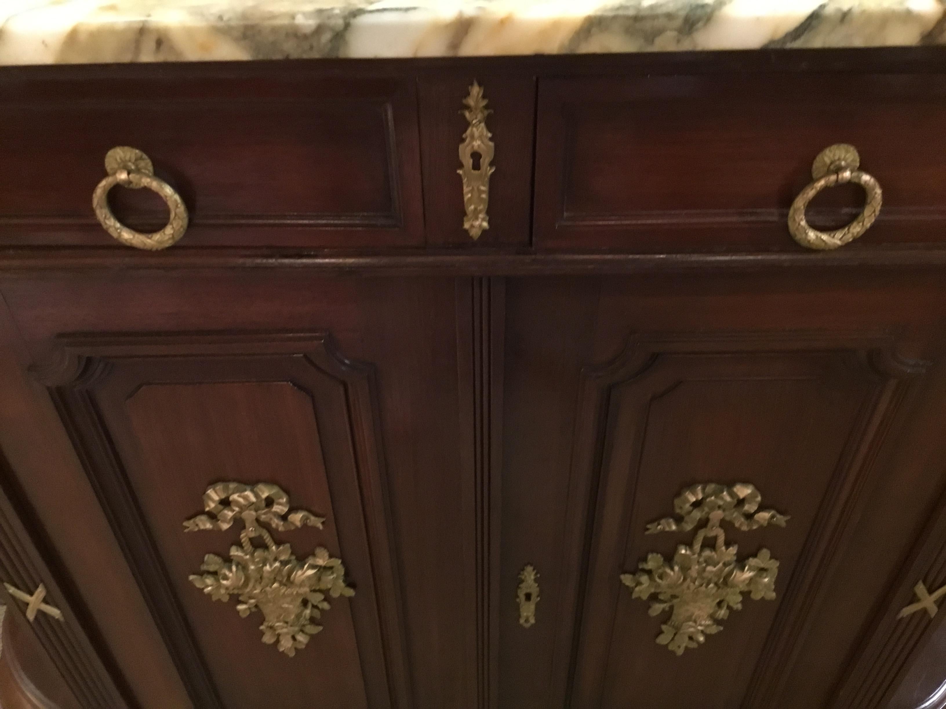Louis XVI Style Buffet with Gilt Bronze Mounts, Demilune Shape with Marble Top For Sale 4
