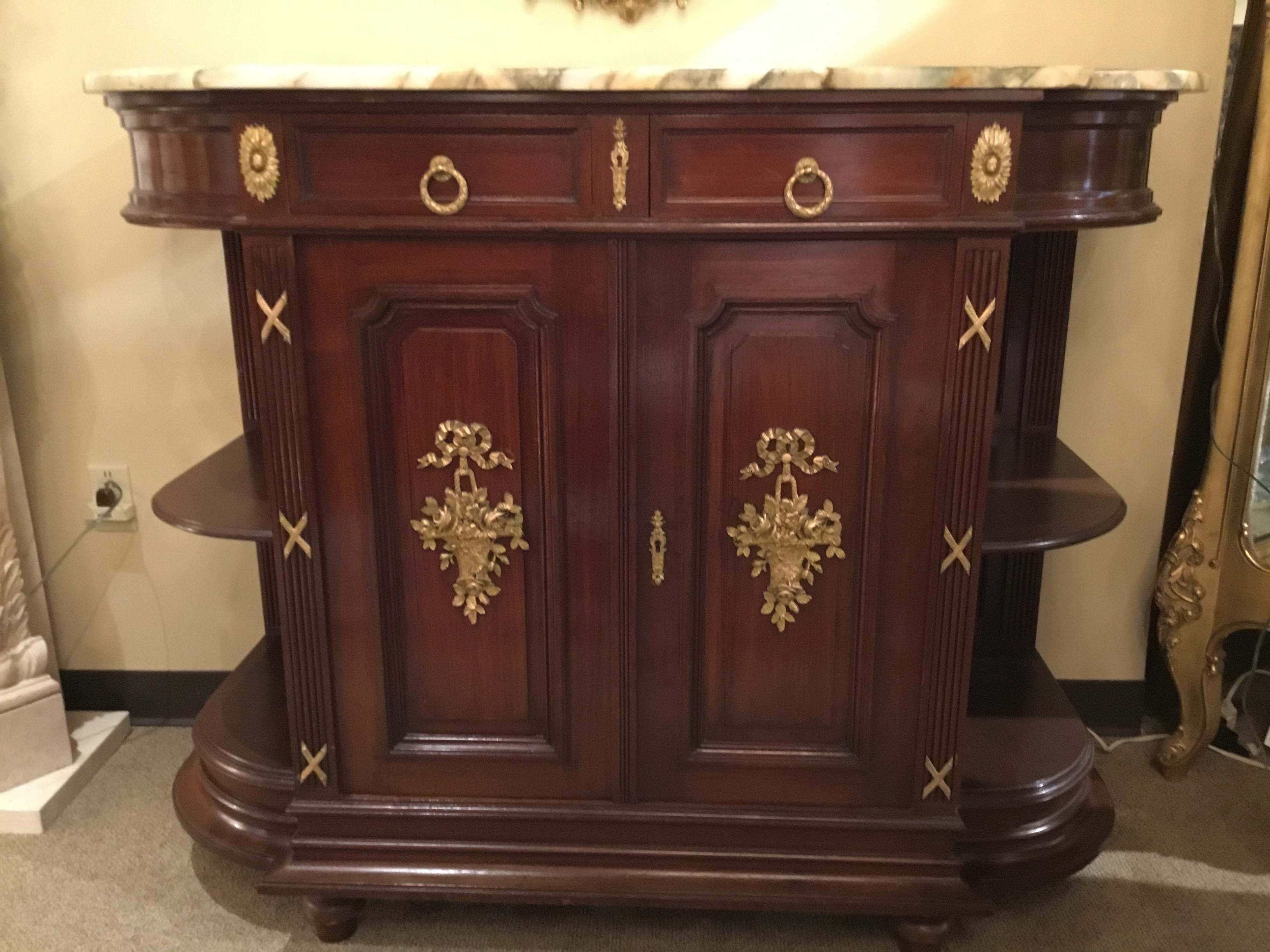 Louis XVI Style Buffet with Gilt Bronze Mounts, Demilune Shape with Marble Top In Good Condition For Sale In Houston, TX