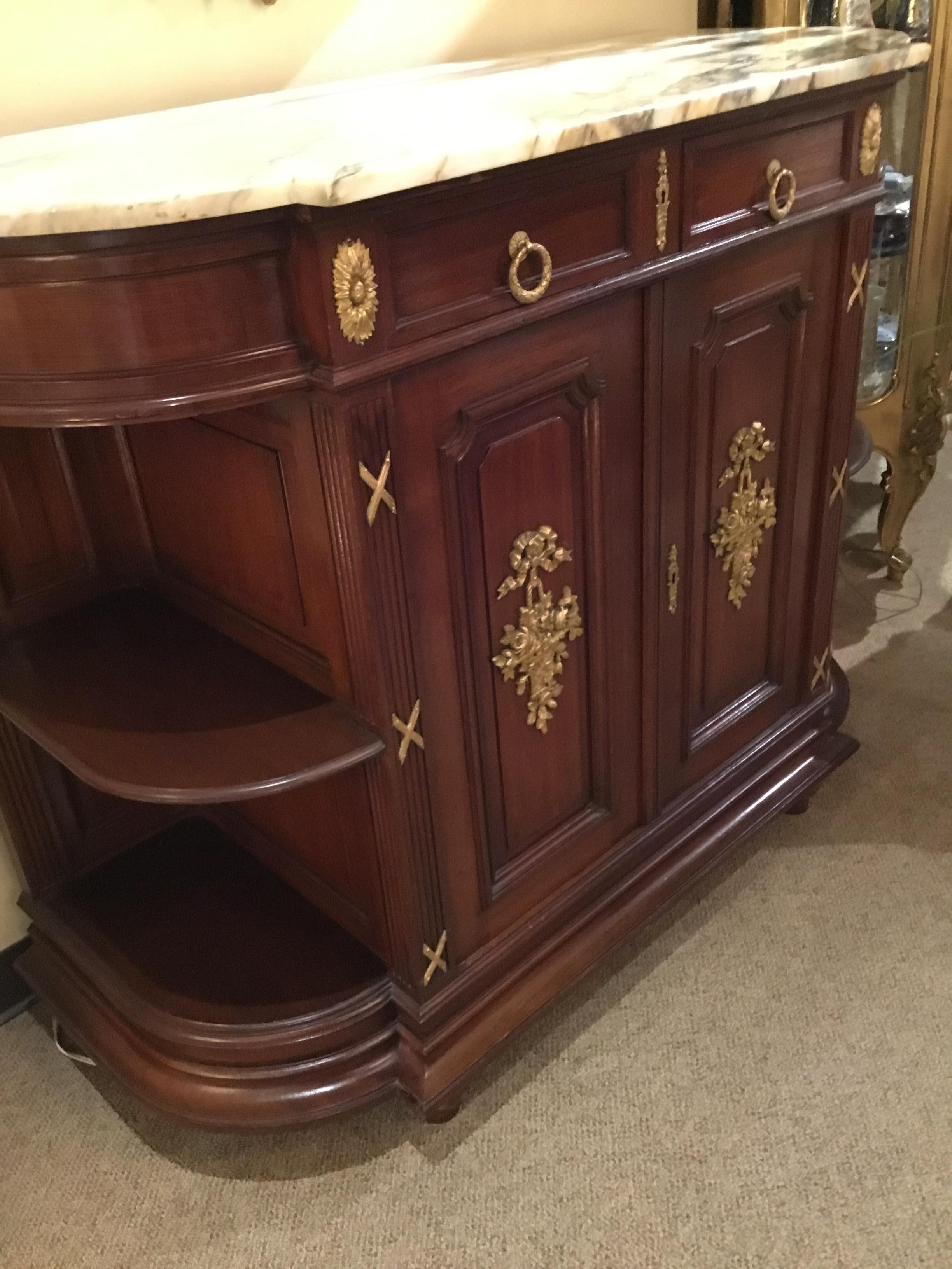 Louis XVI Style Buffet with Gilt Bronze Mounts, Demilune Shape with Marble Top For Sale 1