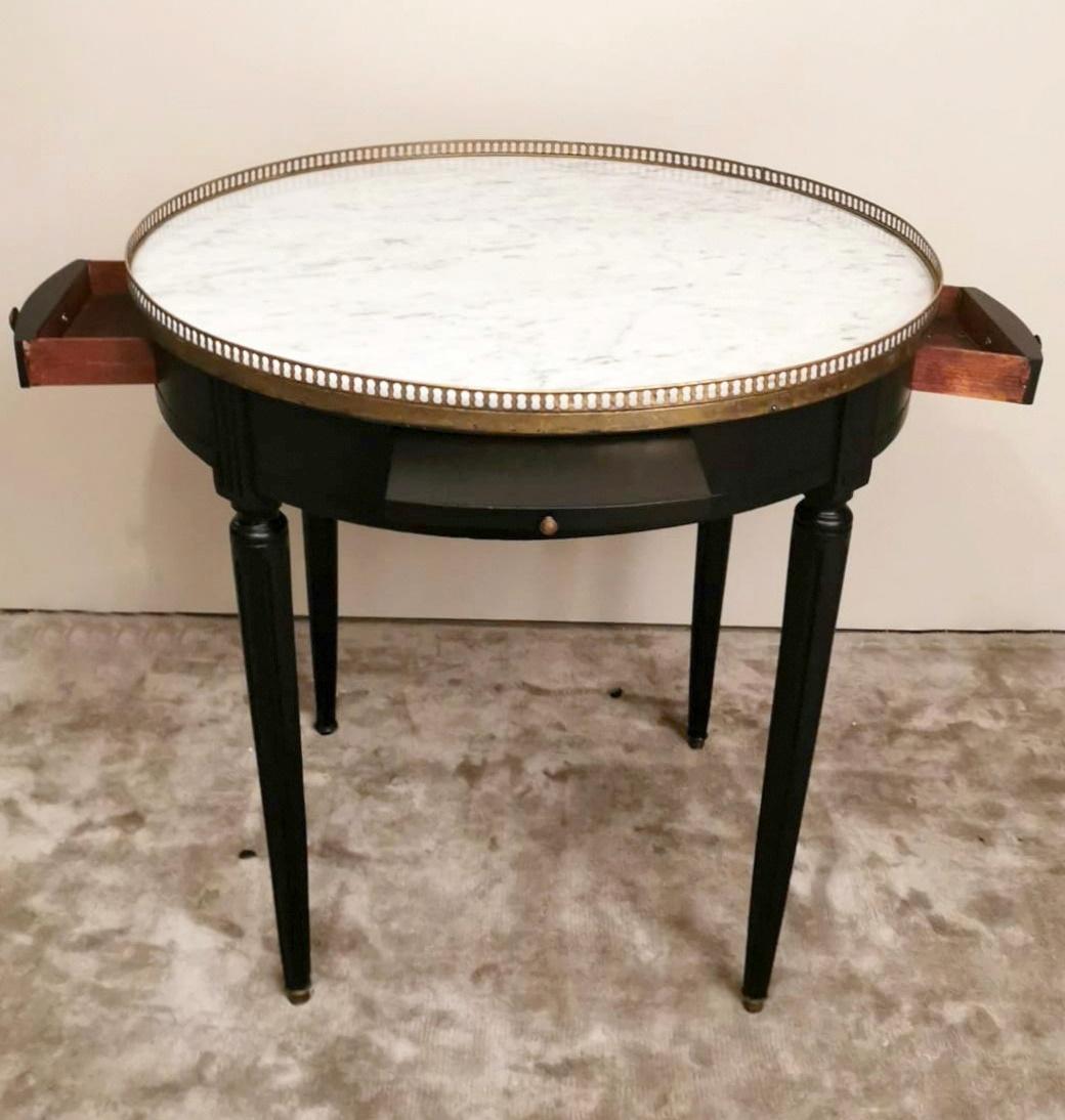 Louis XVI Style Bouillotte Side Table in Black Ebonized Wood and Carrara Marble 5