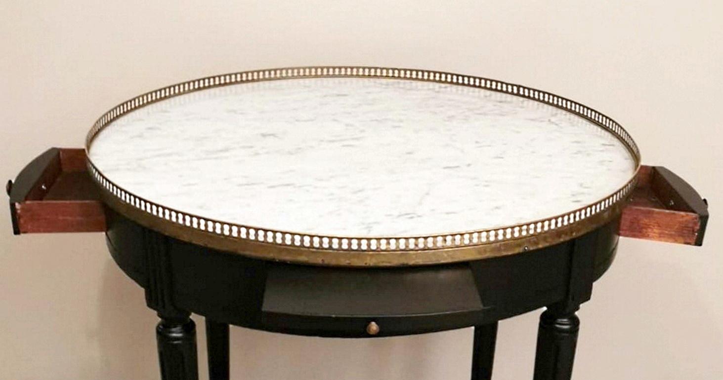Louis XVI Style Bouillotte Side Table in Black Ebonized Wood and Carrara Marble 6