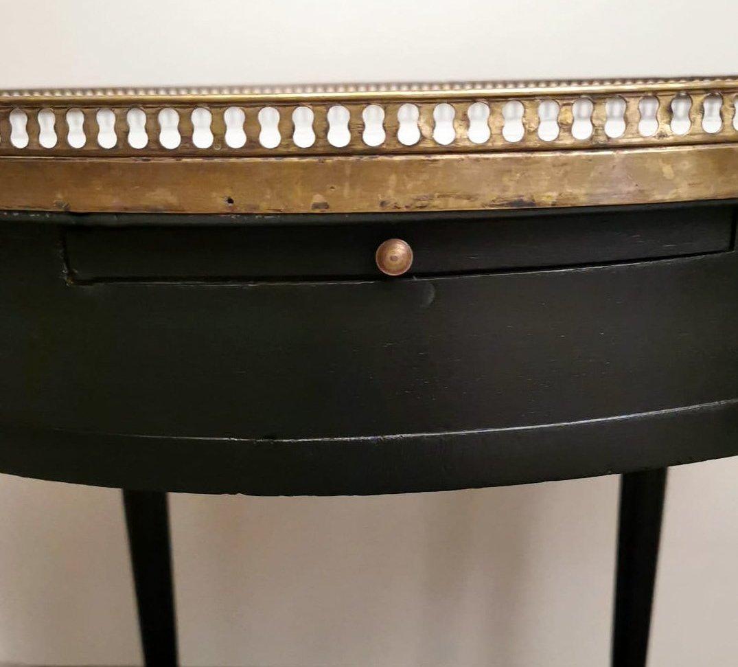 Louis XVI Style Bouillotte Side Table in Black Ebonized Wood and Carrara Marble 8