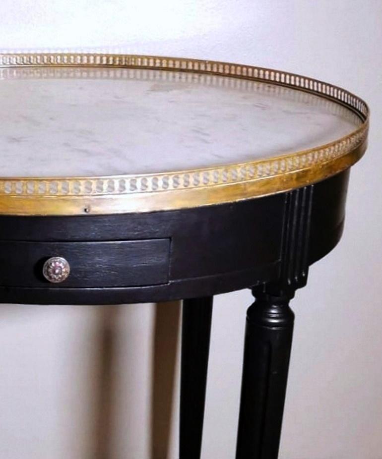 Louis XVI Style Bouillotte Side Table in Black Ebonized Wood and Carrara Marble 9