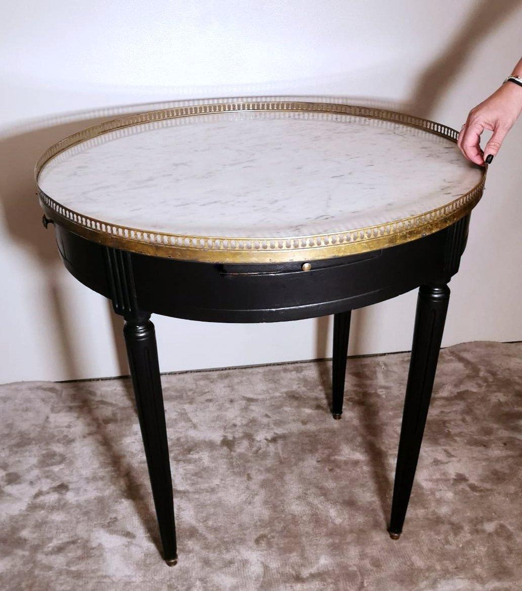 Louis XVI Style Bouillotte Side Table in Black Ebonized Wood and Carrara Marble 14