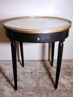 Louis XVI Style Bouillotte Side Table in Black Ebonized Wood and Carrara Marble