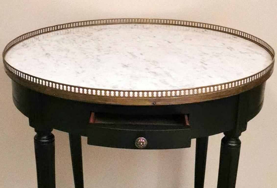 Louis XVI Style Bouillotte Side Table in Black Ebonized Wood and Carrara Marble 2