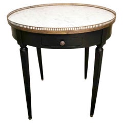 Louis XVI Style Bouillotte Side Table in Black Ebonized Wood and Carrara Marble