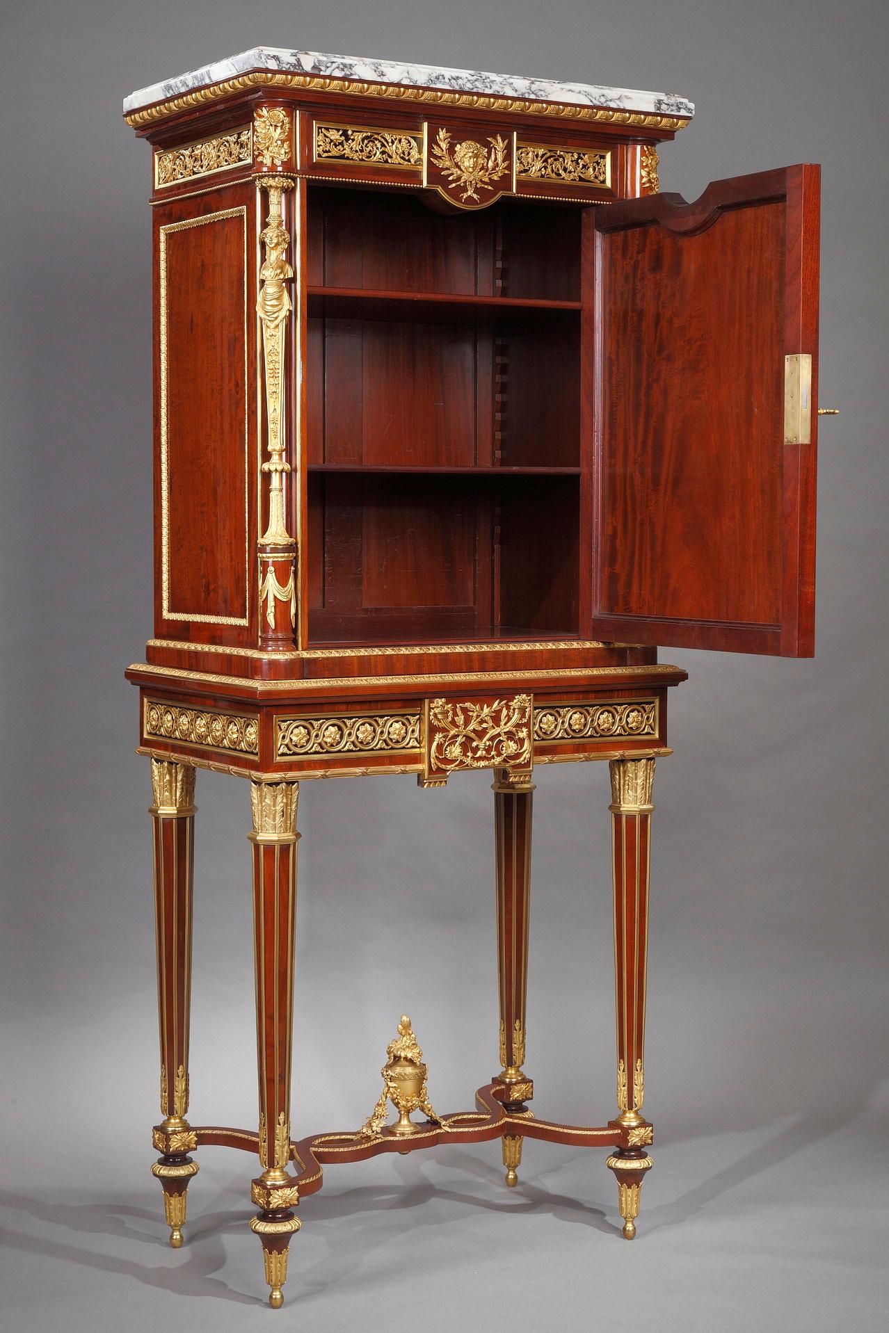 French Louis XVI Style Cabinet and its Companion Vitrine by F.Linke, France, Circa 1890 For Sale