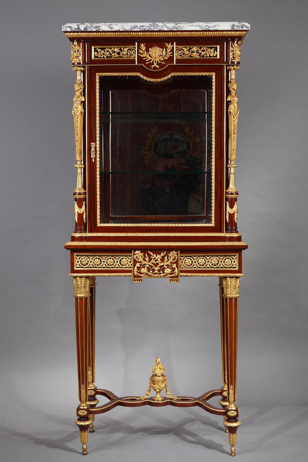 Bronze Louis XVI Style Cabinet and its Companion Vitrine by F.Linke, France, Circa 1890 For Sale