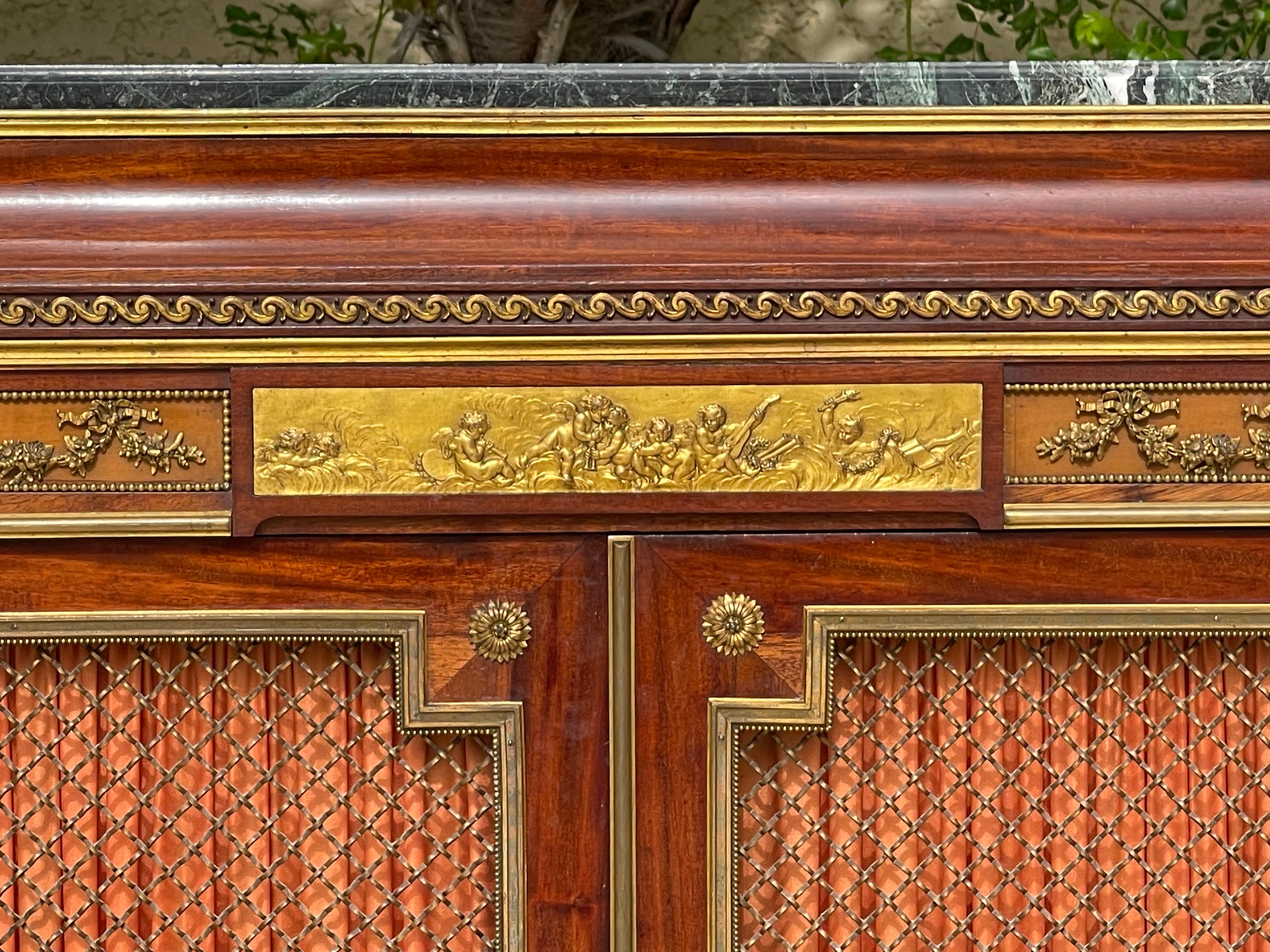 French Louis XVI Style Cabinet In Mahogany and Bronze, XIXth century For Sale