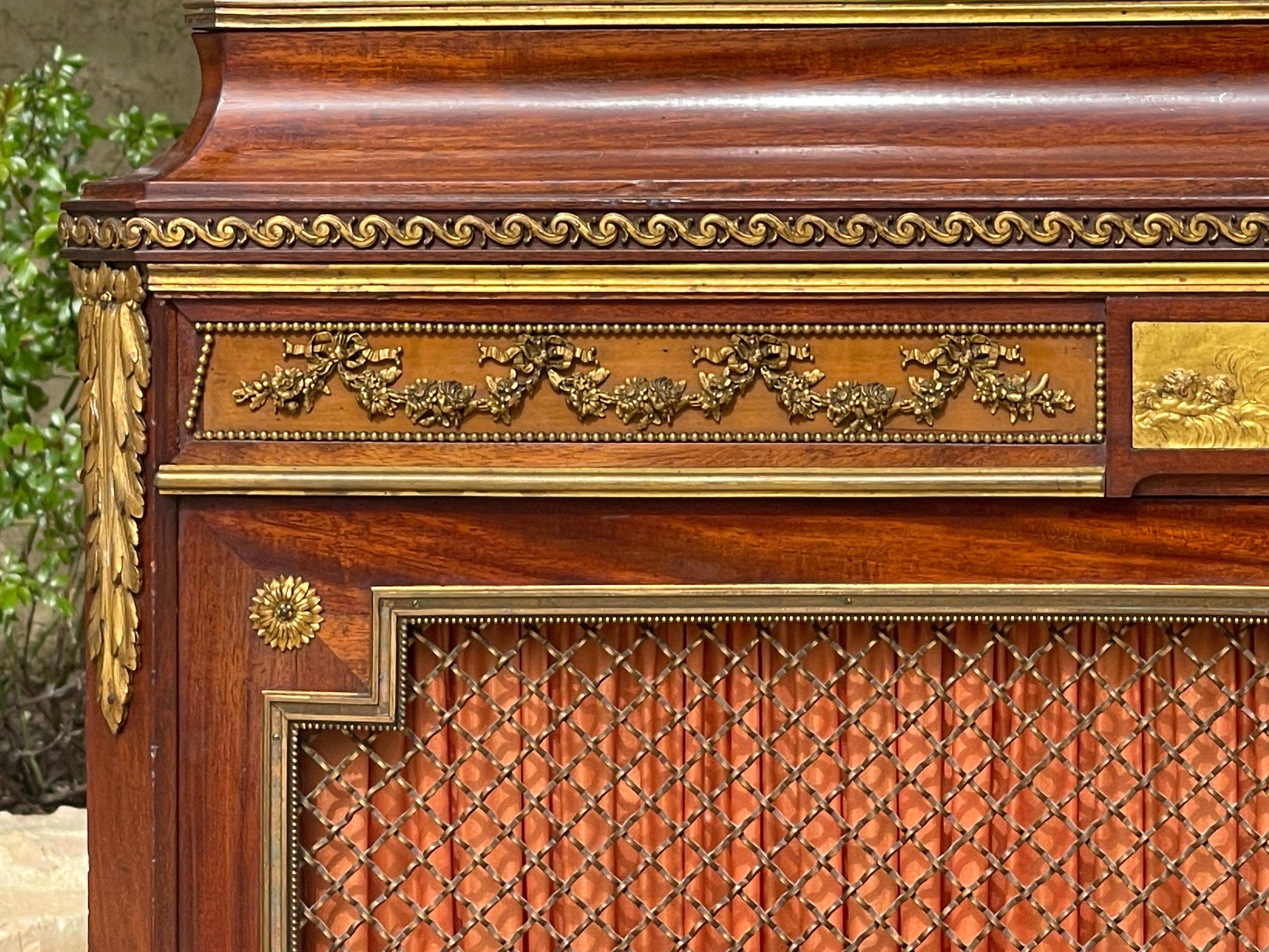 Louis XVI Style Cabinet In Mahogany and Bronze, XIXth century In Good Condition For Sale In Beaune, FR