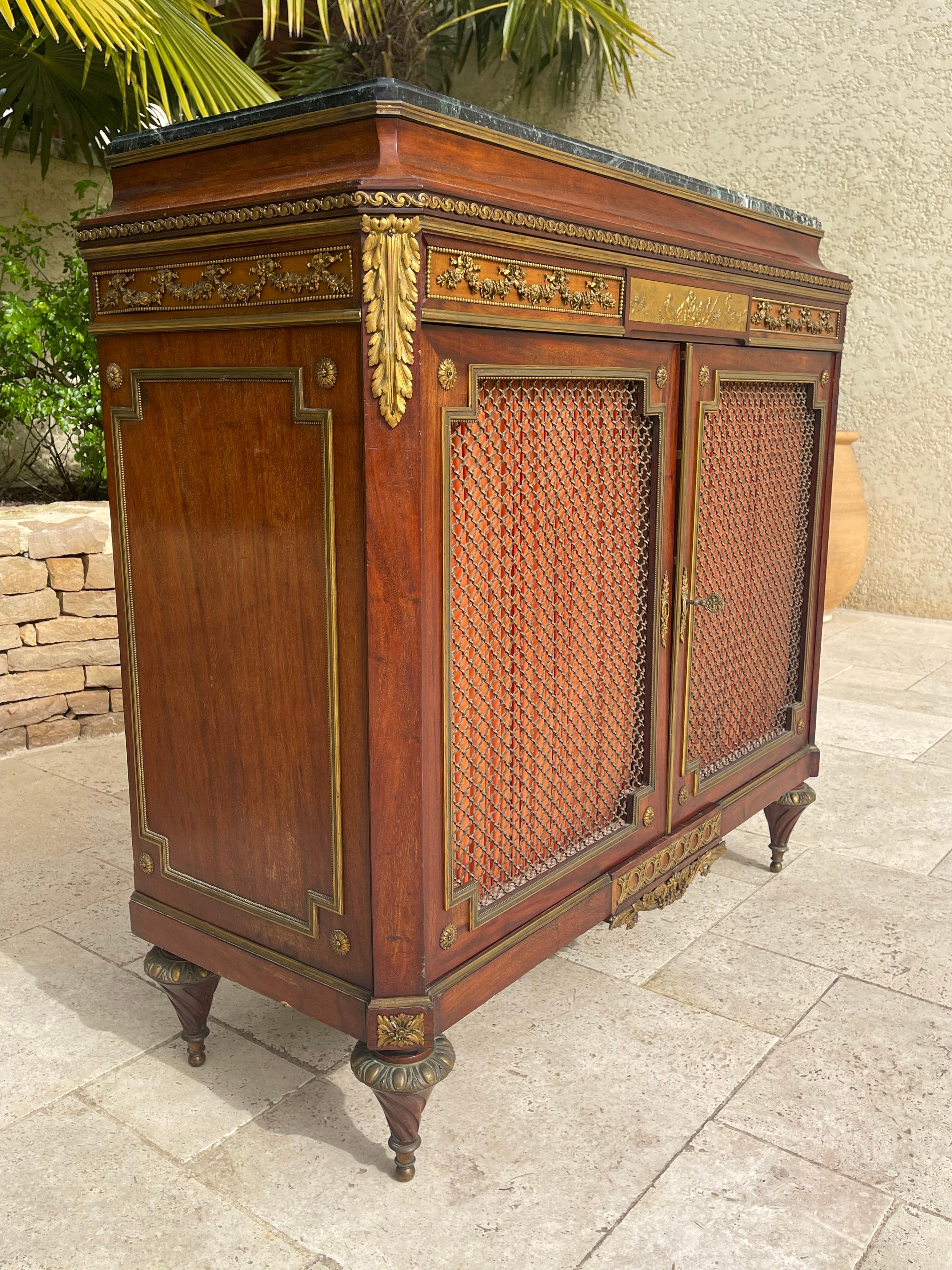 Louis XVI Style Cabinet In Mahogany and Bronze, XIXth century For Sale 4