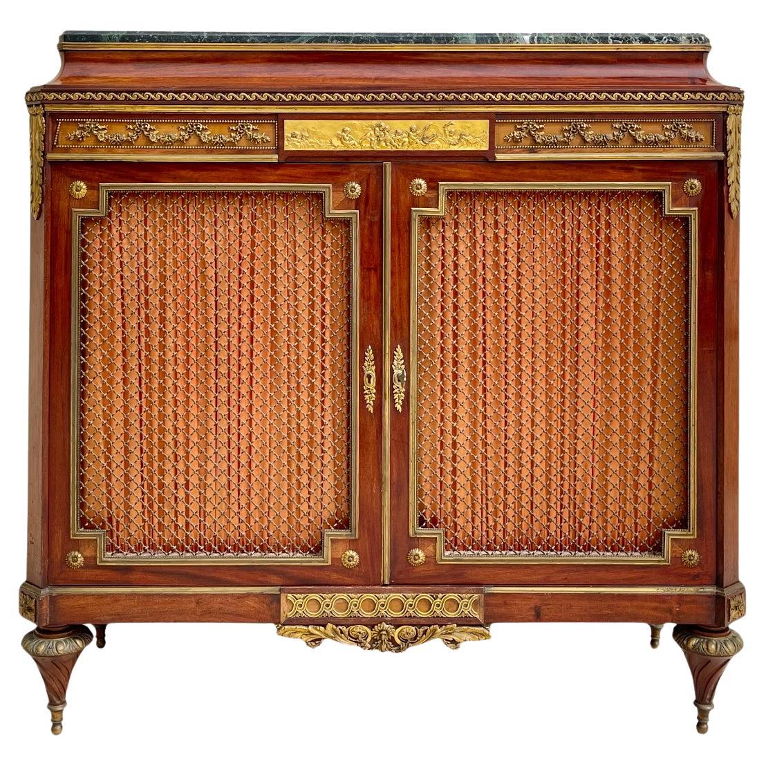 Louis XVI Style Cabinet In Mahogany and Bronze, XIXth century For Sale