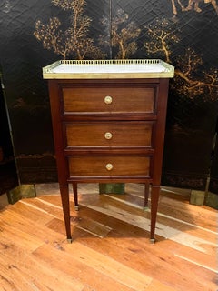Louis XVI Style Cabinet or Nightstand with Marble Top, Bronze Gallery