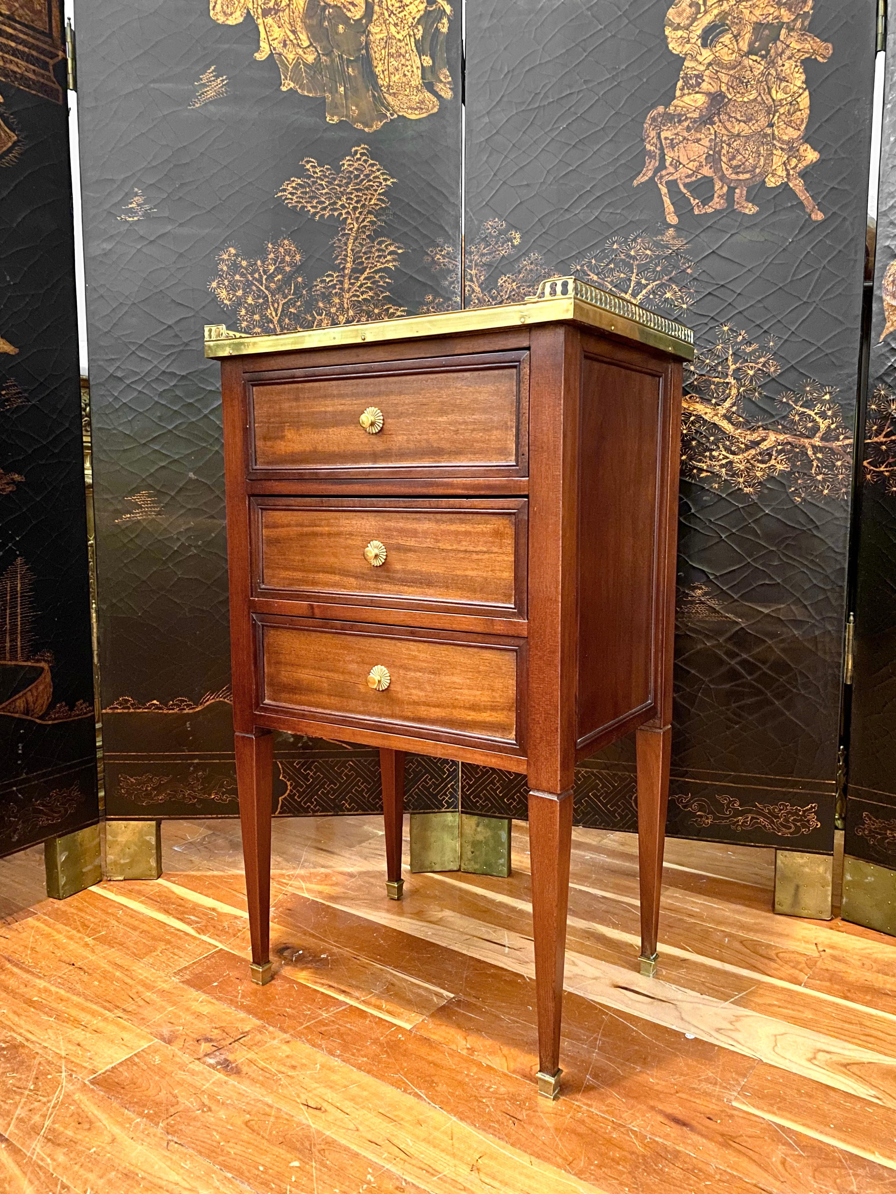 20th Century Louis XVI Style Cabinet or Nightstand with Marble Top, Bronze Gallery For Sale