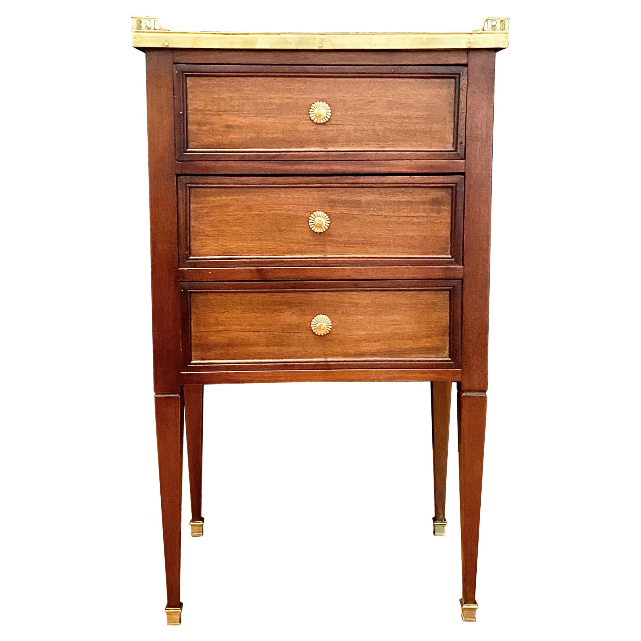 Louis XVI Style Cabinet or Nightstand with Marble Top, Bronze Gallery For Sale