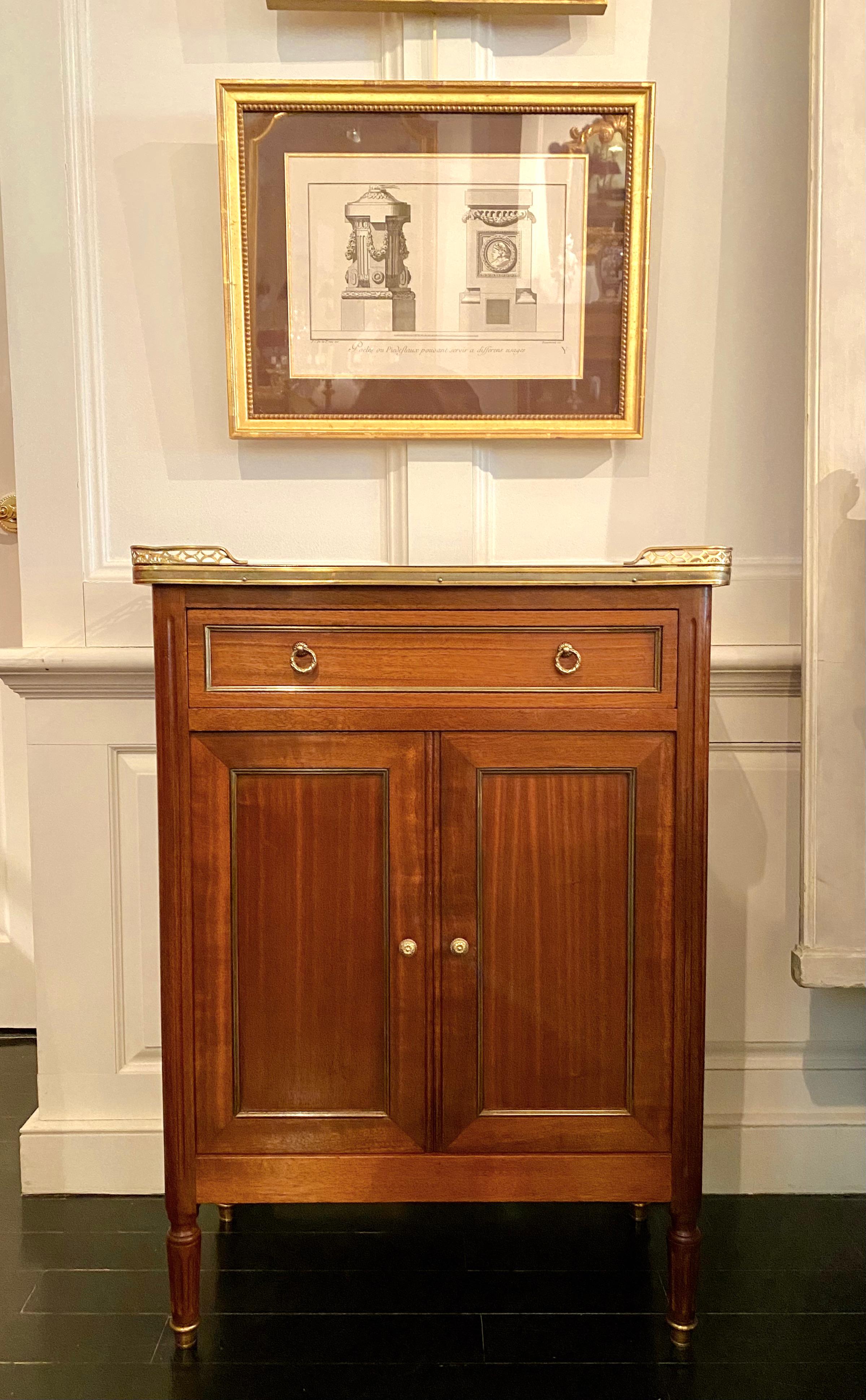 Louis XVI Style Cabinet or Small Cupboard with Marble Top, Bronze Gallery For Sale 12