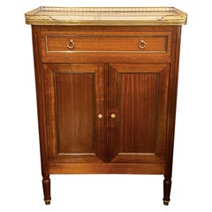 Louis XVI Style Cabinet or Small Cupboard with Marble Top, Bronze Gallery