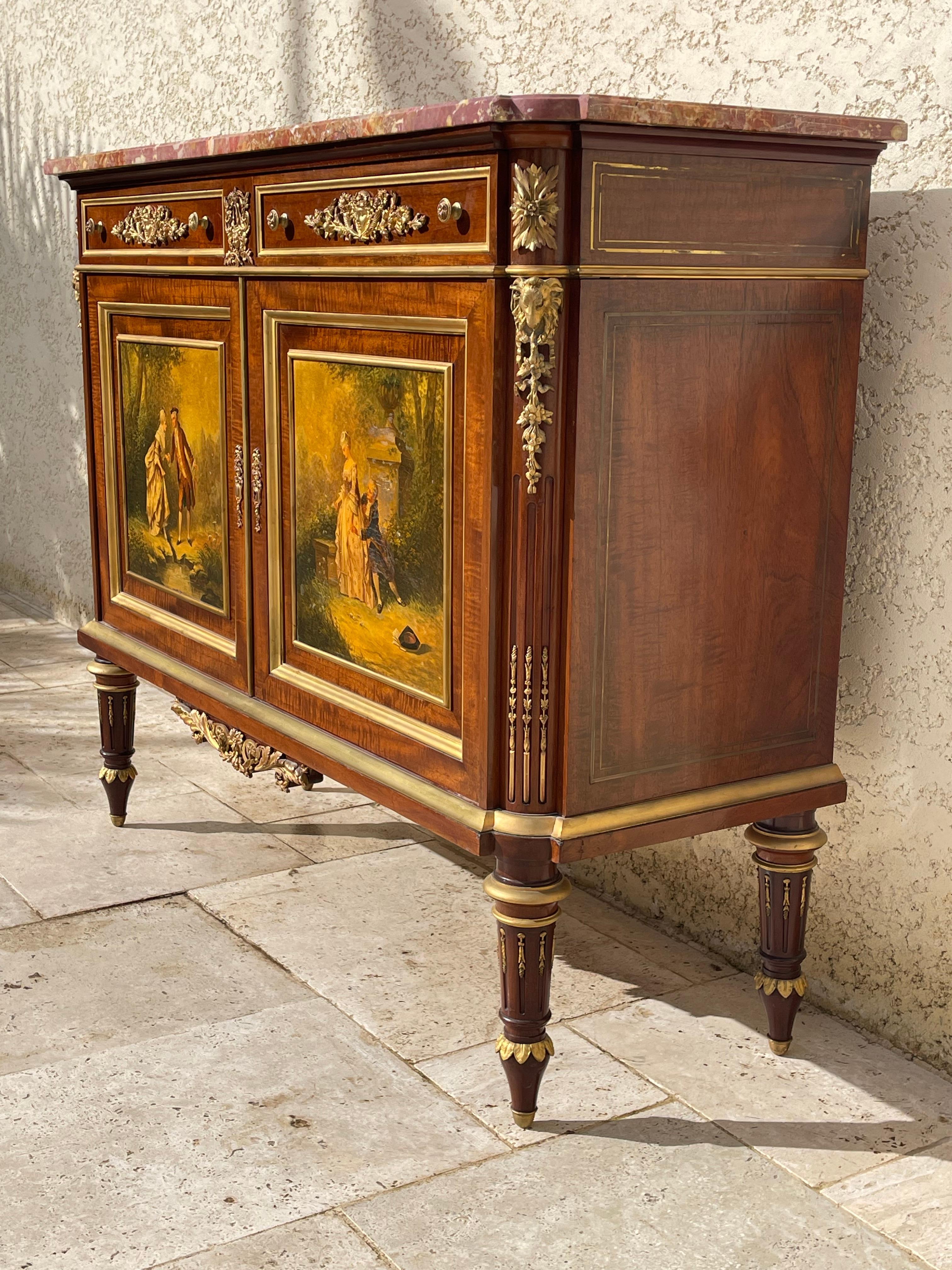 Louis XVI Style Cabinet with bronze and Vernis Martin Scenes, XIXth century For Sale 5