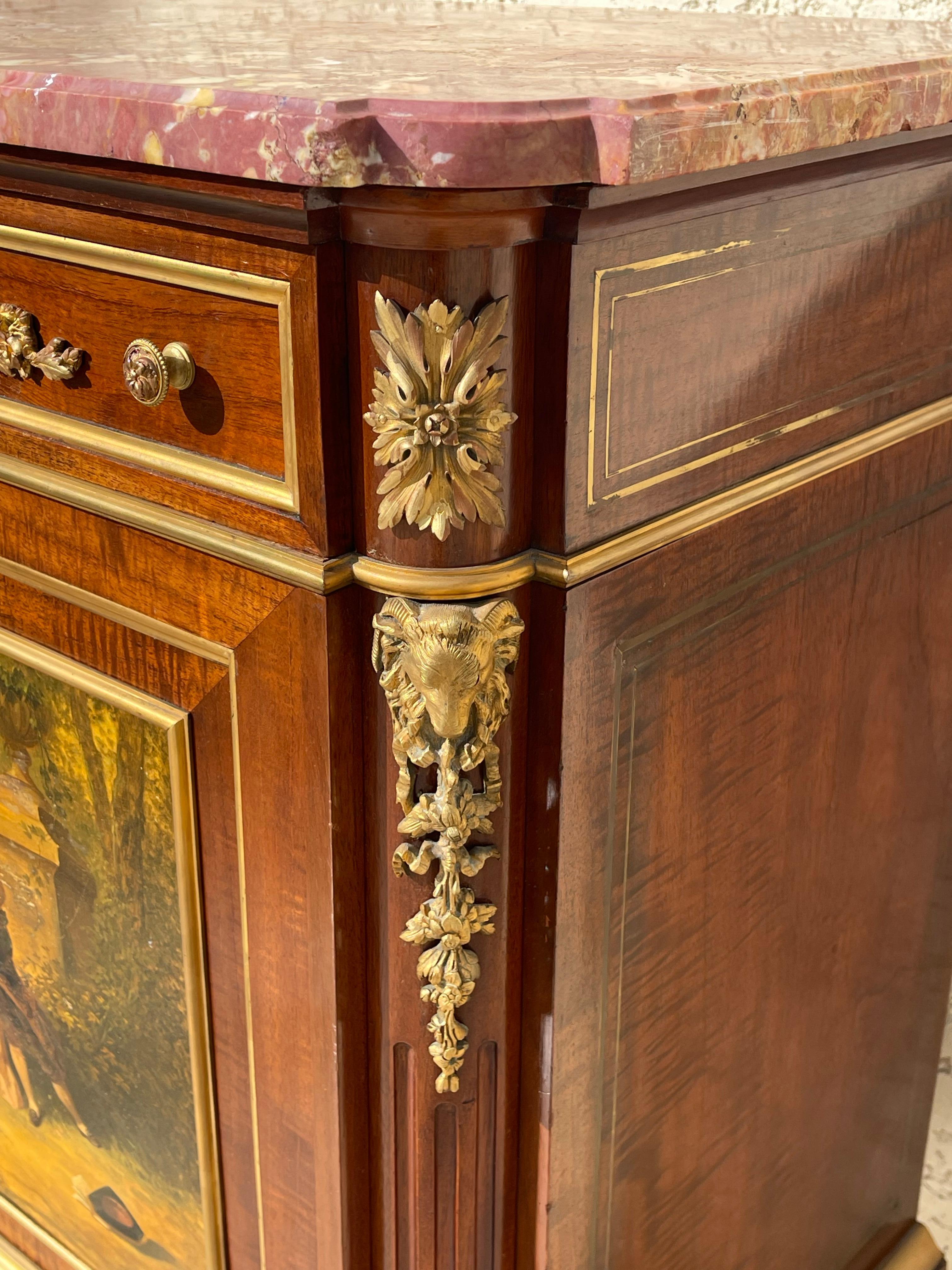 Louis XVI Style Cabinet with bronze and Vernis Martin Scenes, XIXth century For Sale 6