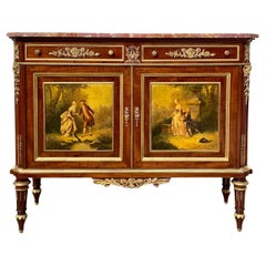 Gabinetto in stile Luigi XVI con scene in bronzo e Vernis Martin, XIX secolo