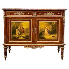 Antique Louis XVI Style Cabinet with bronze and Vernis Martin Scenes, XIXth century