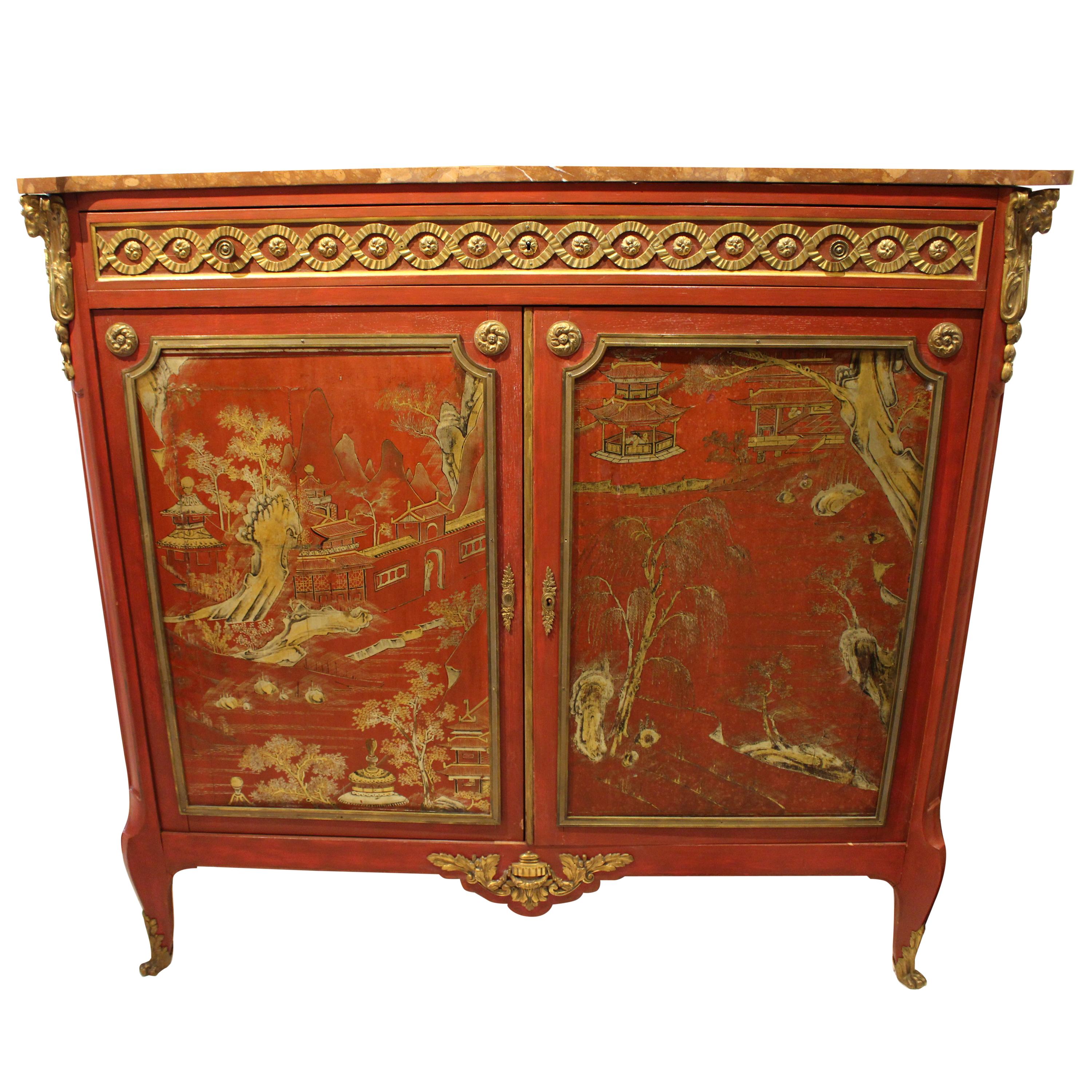 Louis XVI Style Cabinet with Salmon Marble Top For Sale