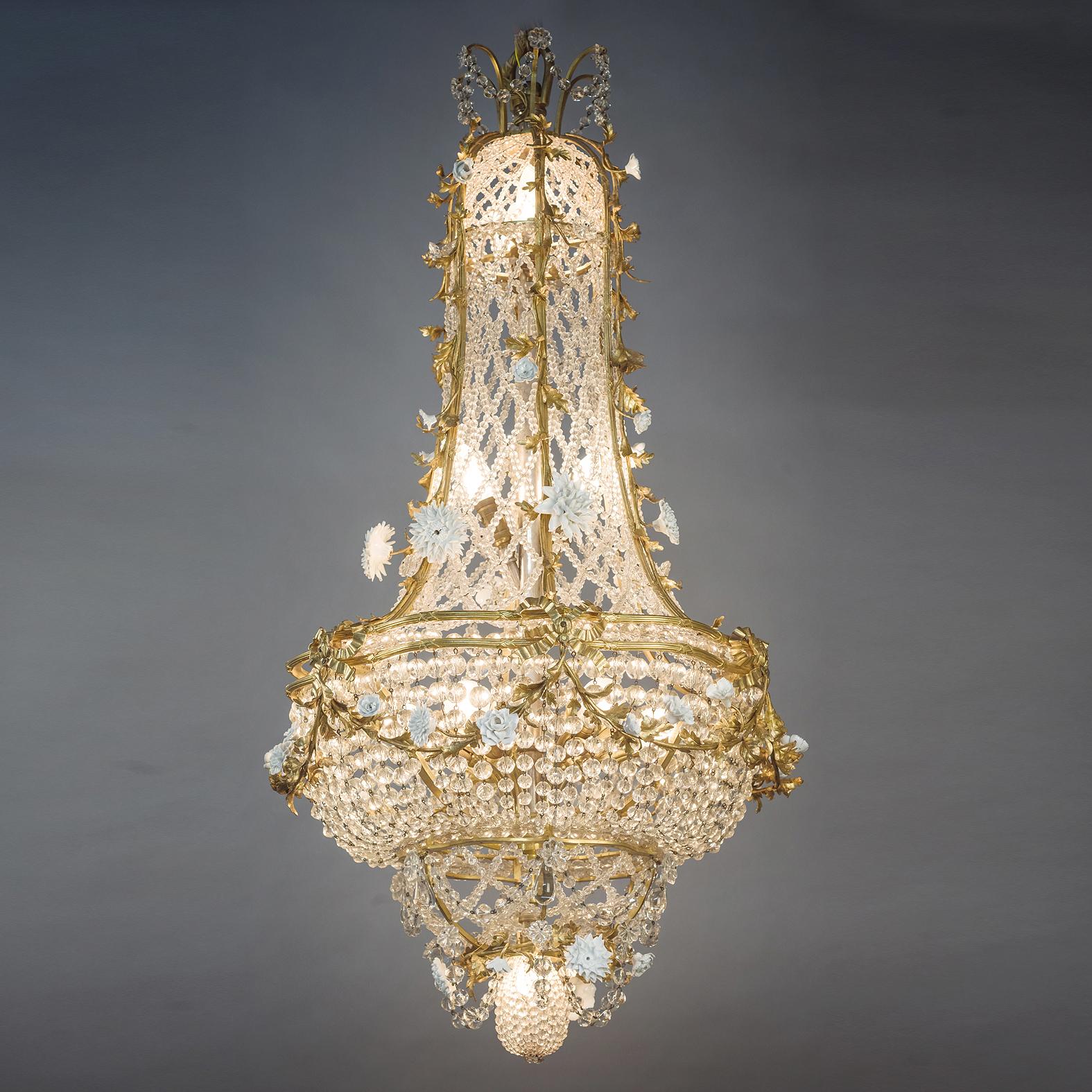 French Louis XVI Style Cage Chandelier Attributed to L'Escalier de Cristal, circa 1900 For Sale
