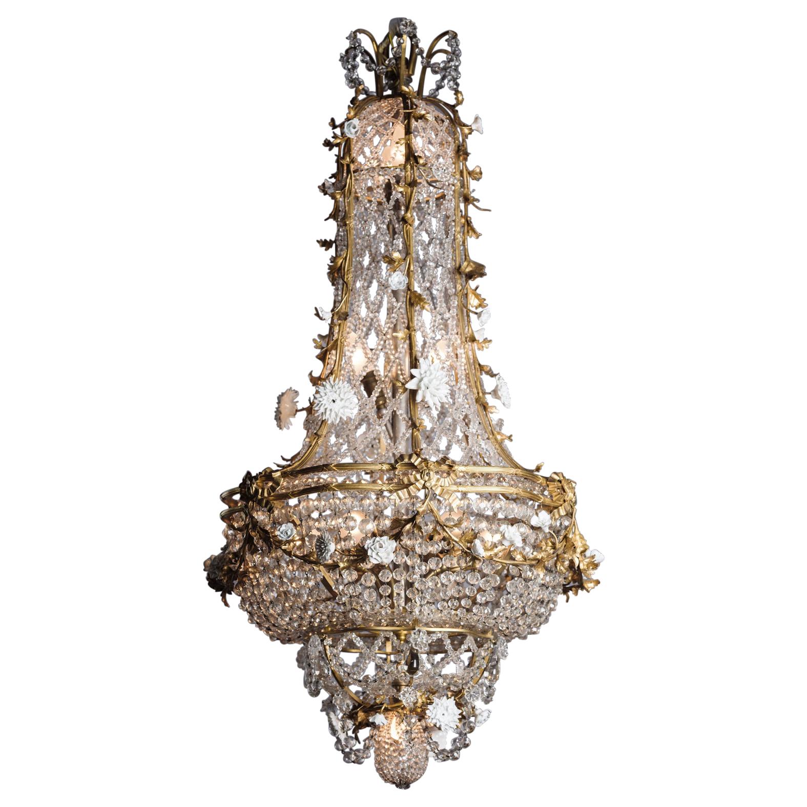 Louis XVI Style Cage Chandelier Attributed to L'Escalier de Cristal, circa 1900 For Sale