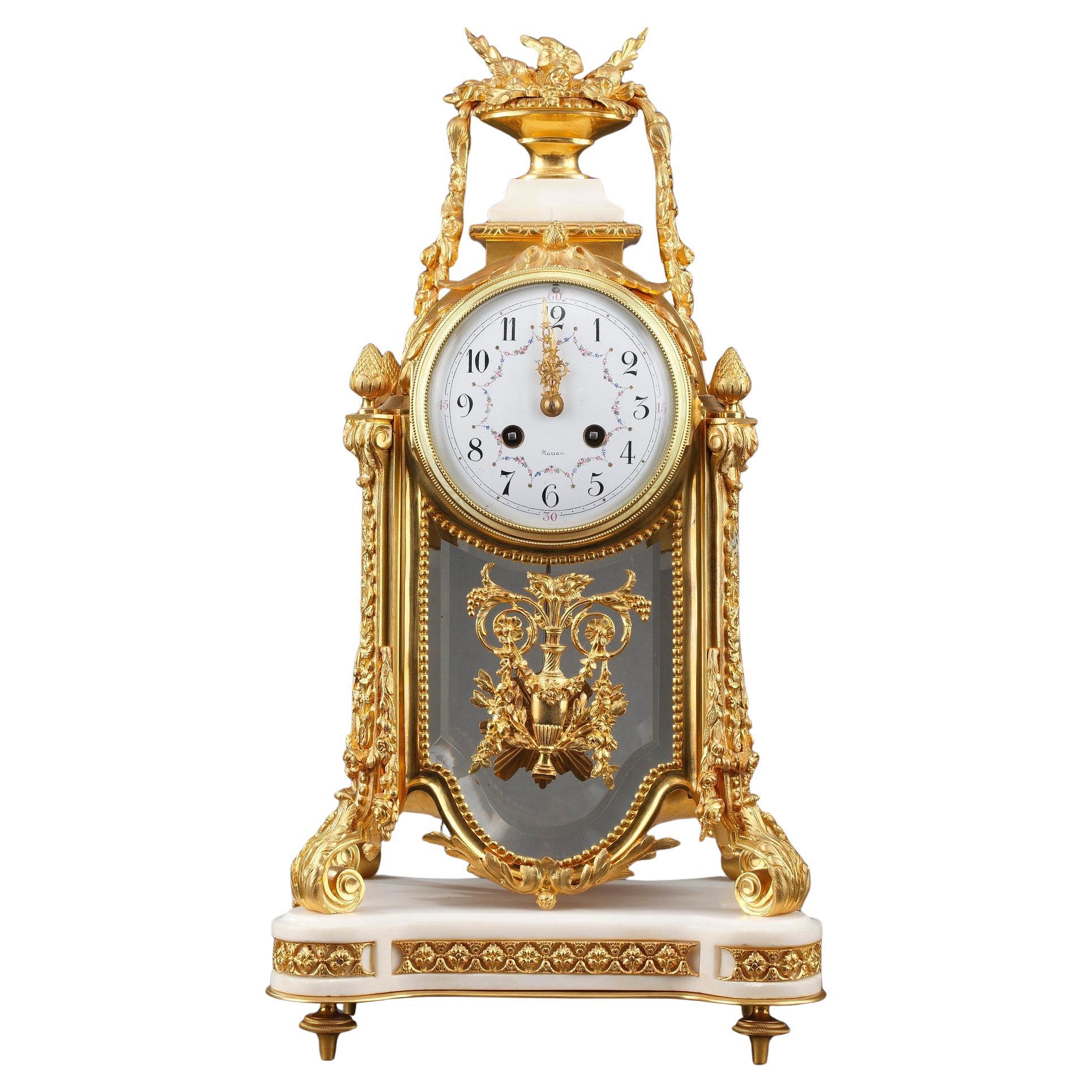 Louis XVI style "Cage" Clock in crystal, gilt bronze and marble