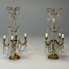 Candélabres de style Louis XVI, bronze doré et cristal, France, années 1930