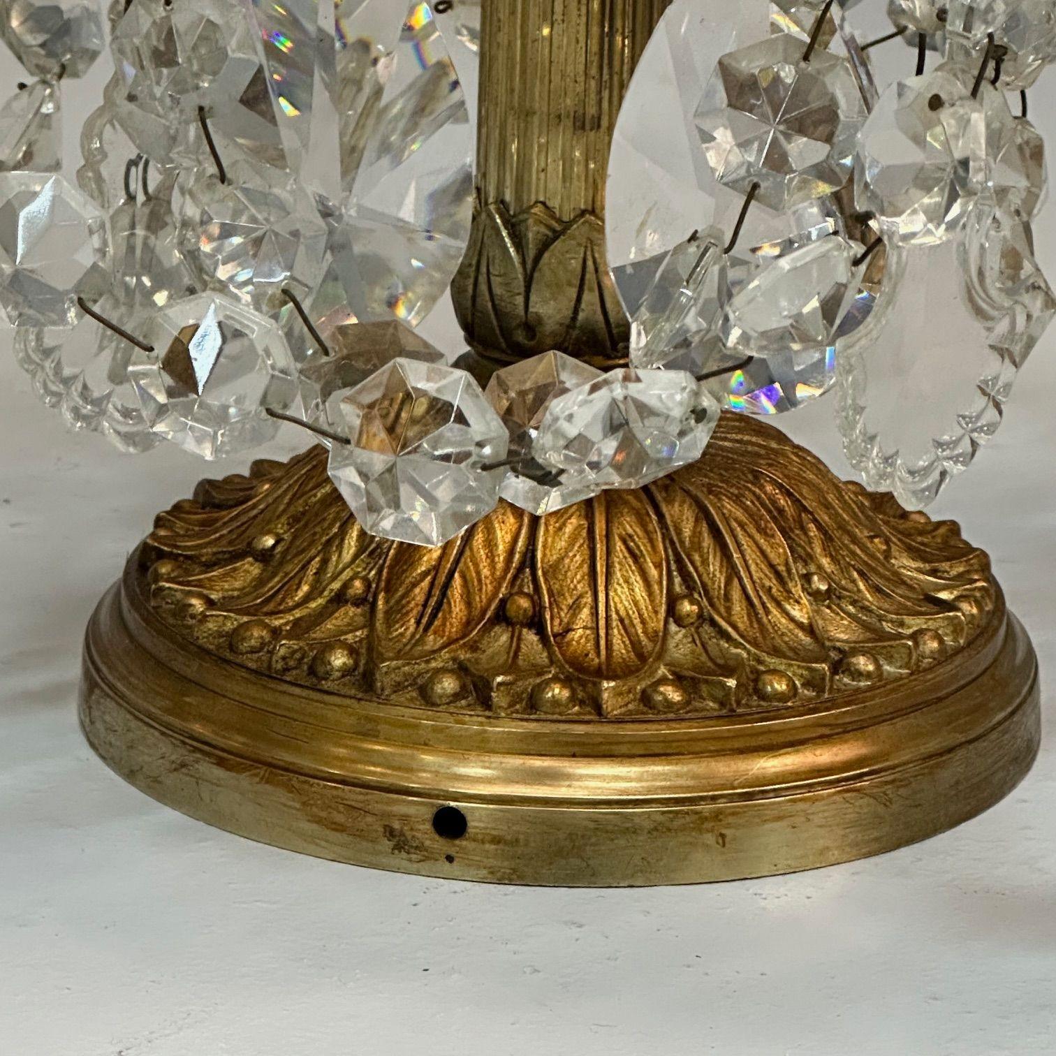 Louis XVI Style, Candelabras, Gilt Bronze, Crystal, France, 1930s In Good Condition For Sale In Stamford, CT