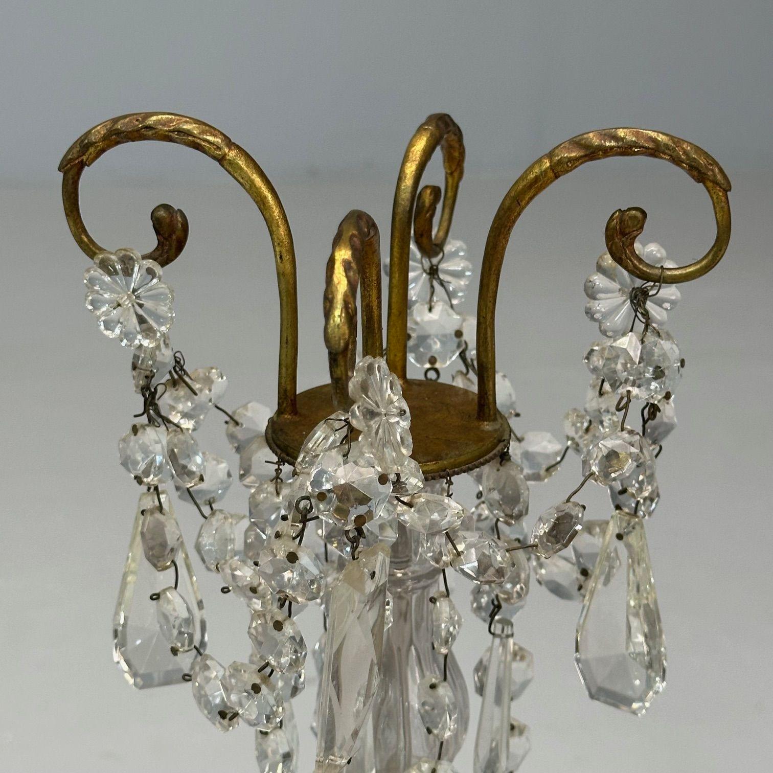 Mid-20th Century Louis XVI Style, Candelabras, Gilt Bronze, Crystal, France, 1930s For Sale