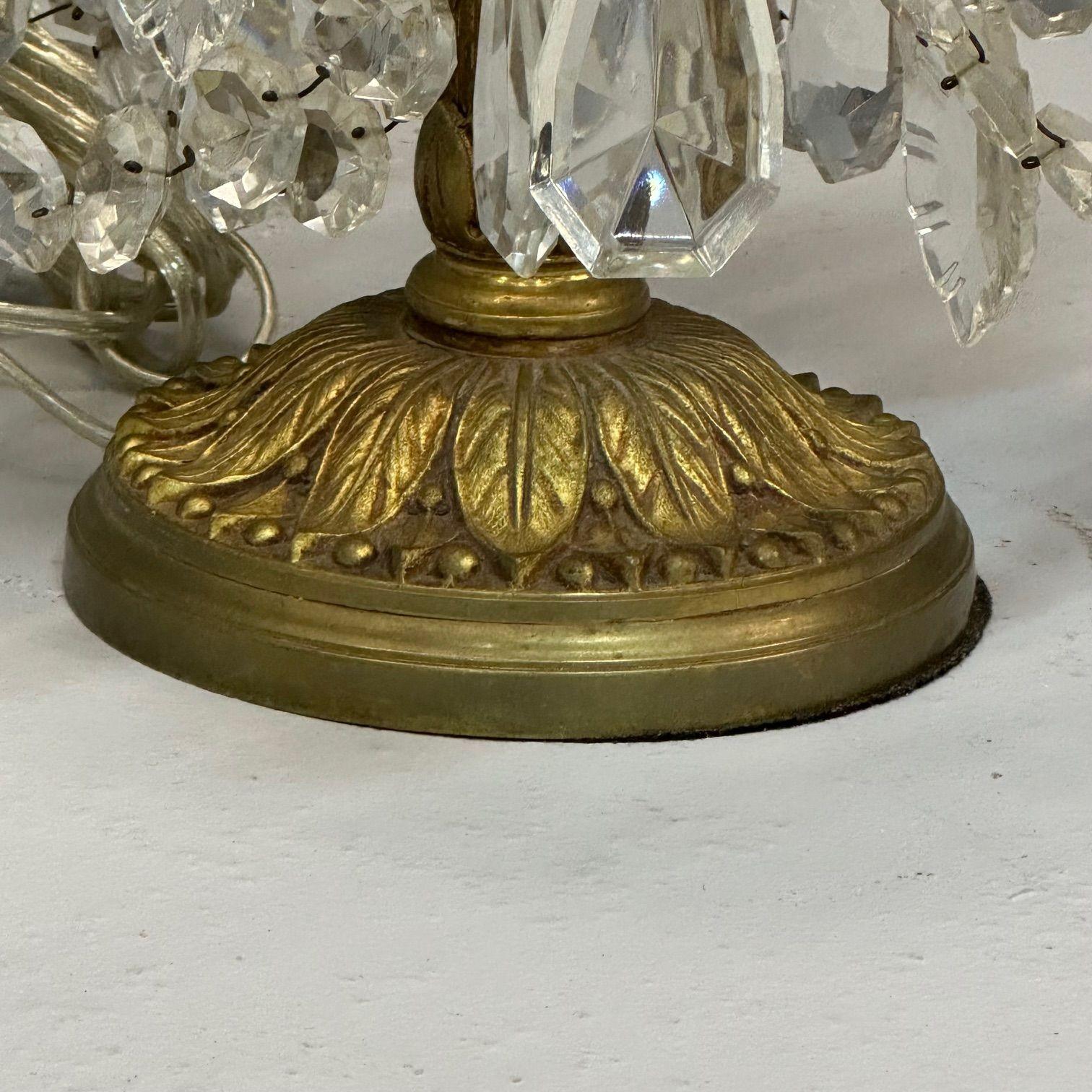 Brass Louis XVI Style, Candelabras, Gilt Bronze, Crystal, France, 1930s For Sale