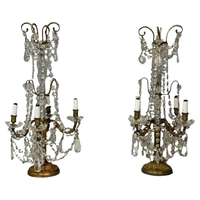 Candélabres de style Louis XVI, bronze doré et cristal, France, années 1930 en vente