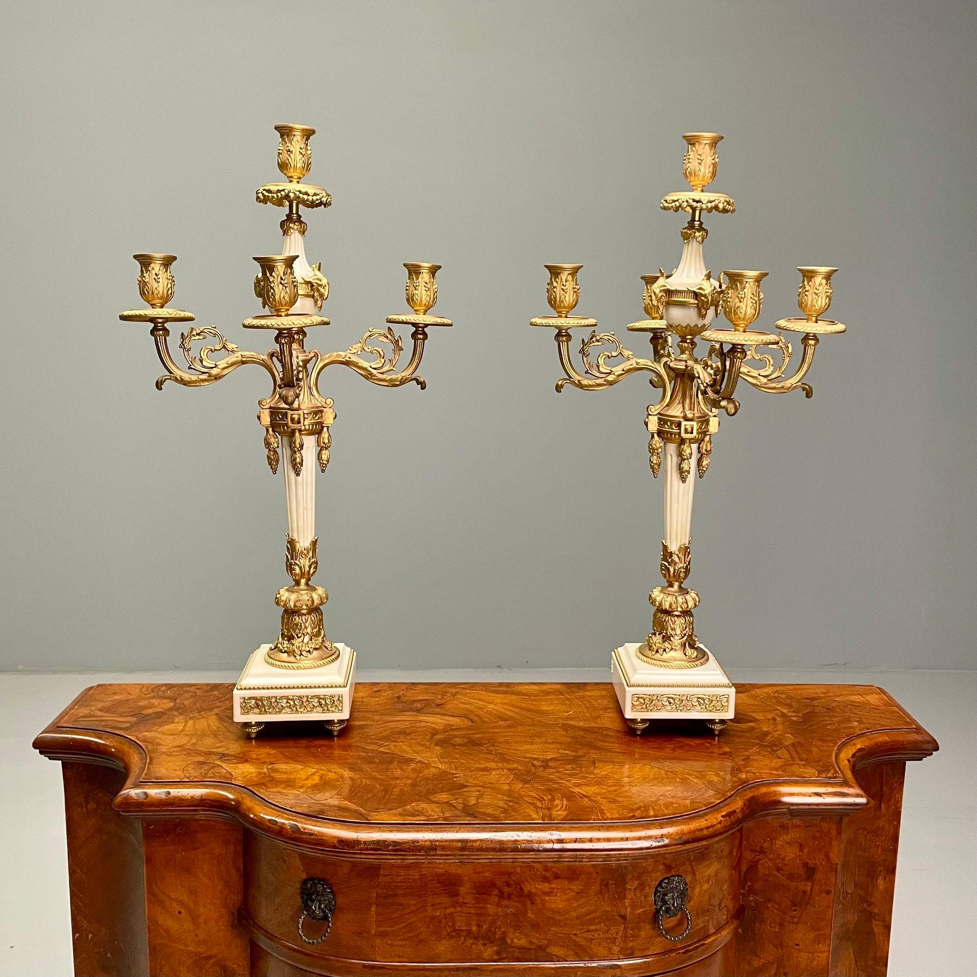 Louis XVI Style, Candelabras, Gilt Bronze, Marble, France, 1920s In Good Condition In Stamford, CT