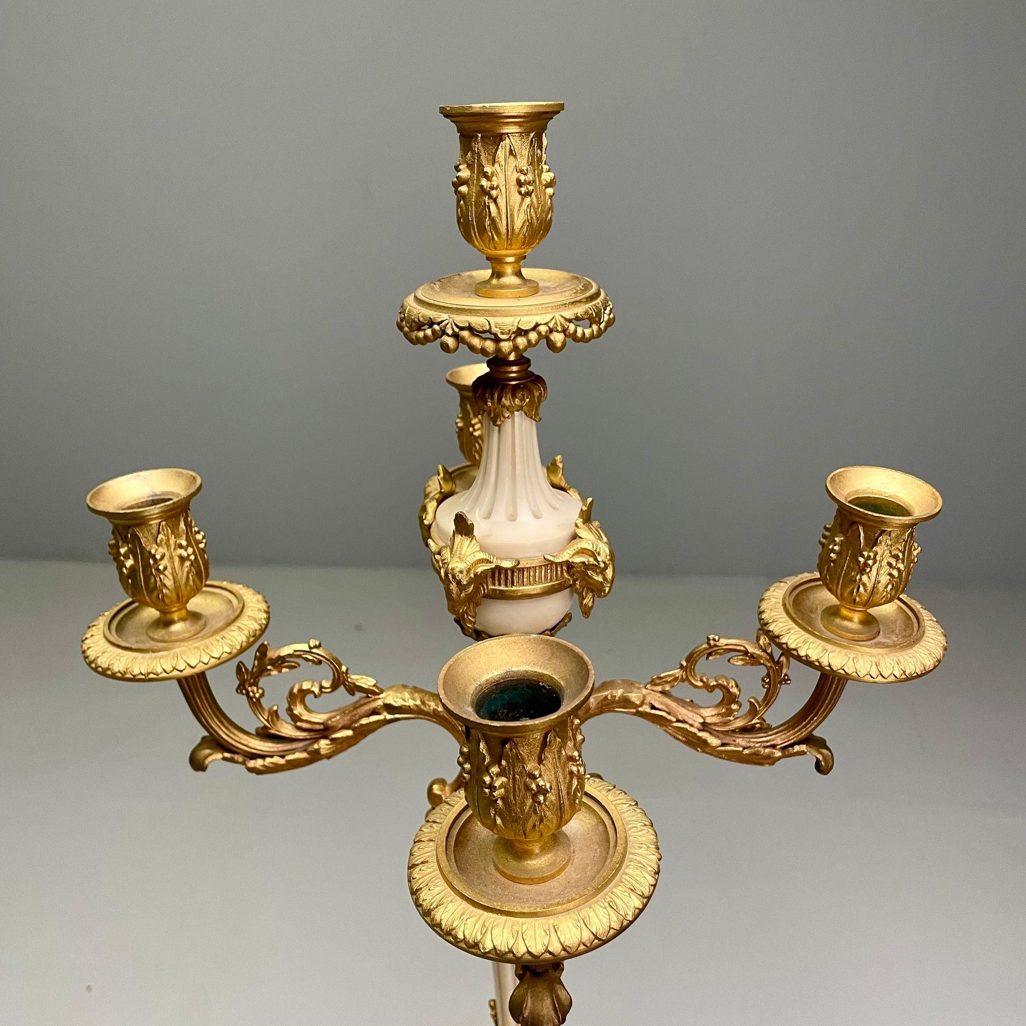 Early 20th Century Louis XVI Style, Candelabras, Gilt Bronze, Marble, France, 1920s