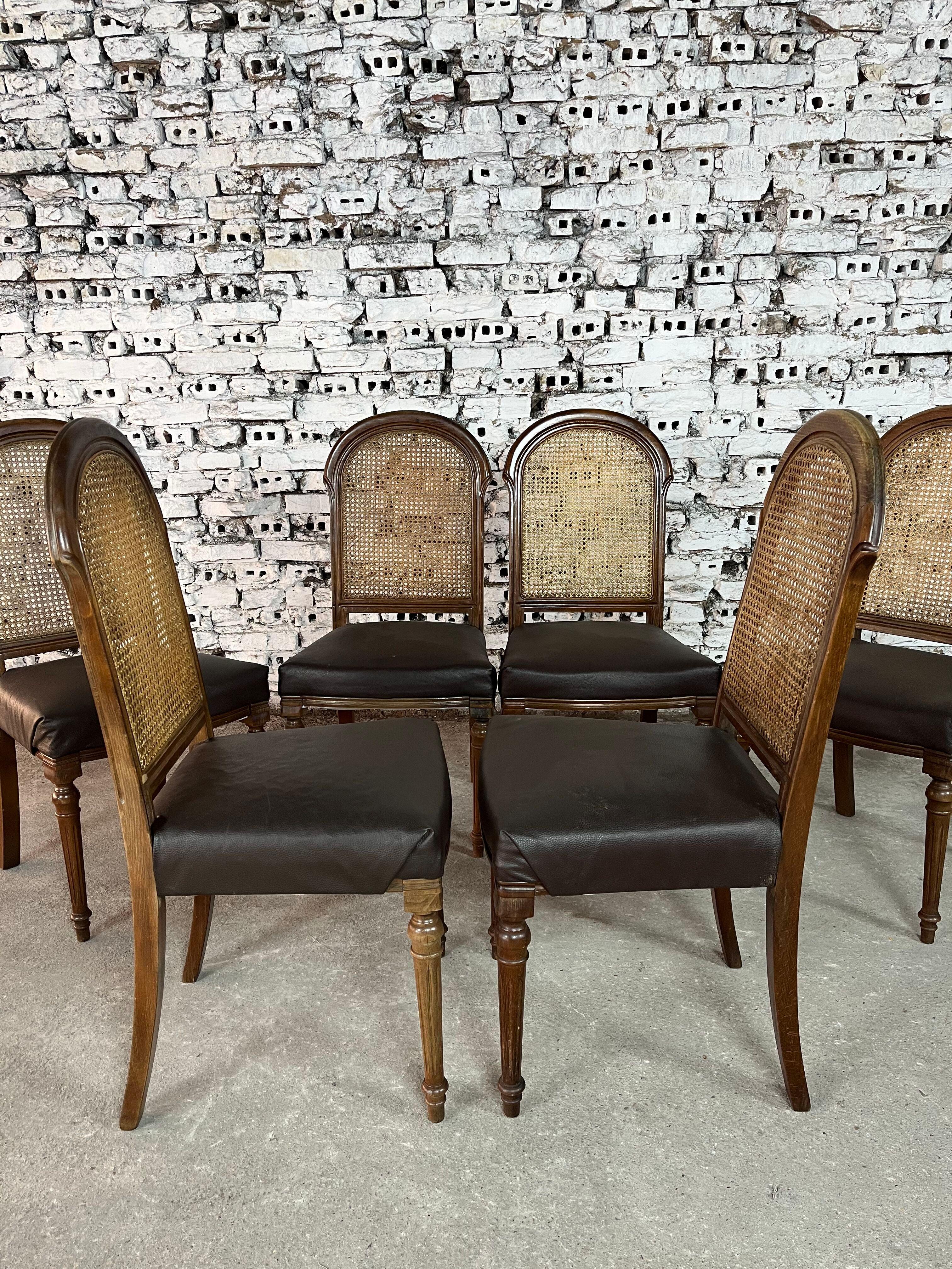 Louis XVI Style Cane Back Dining Chairs – Set of 6 (Louis XVI.) im Angebot
