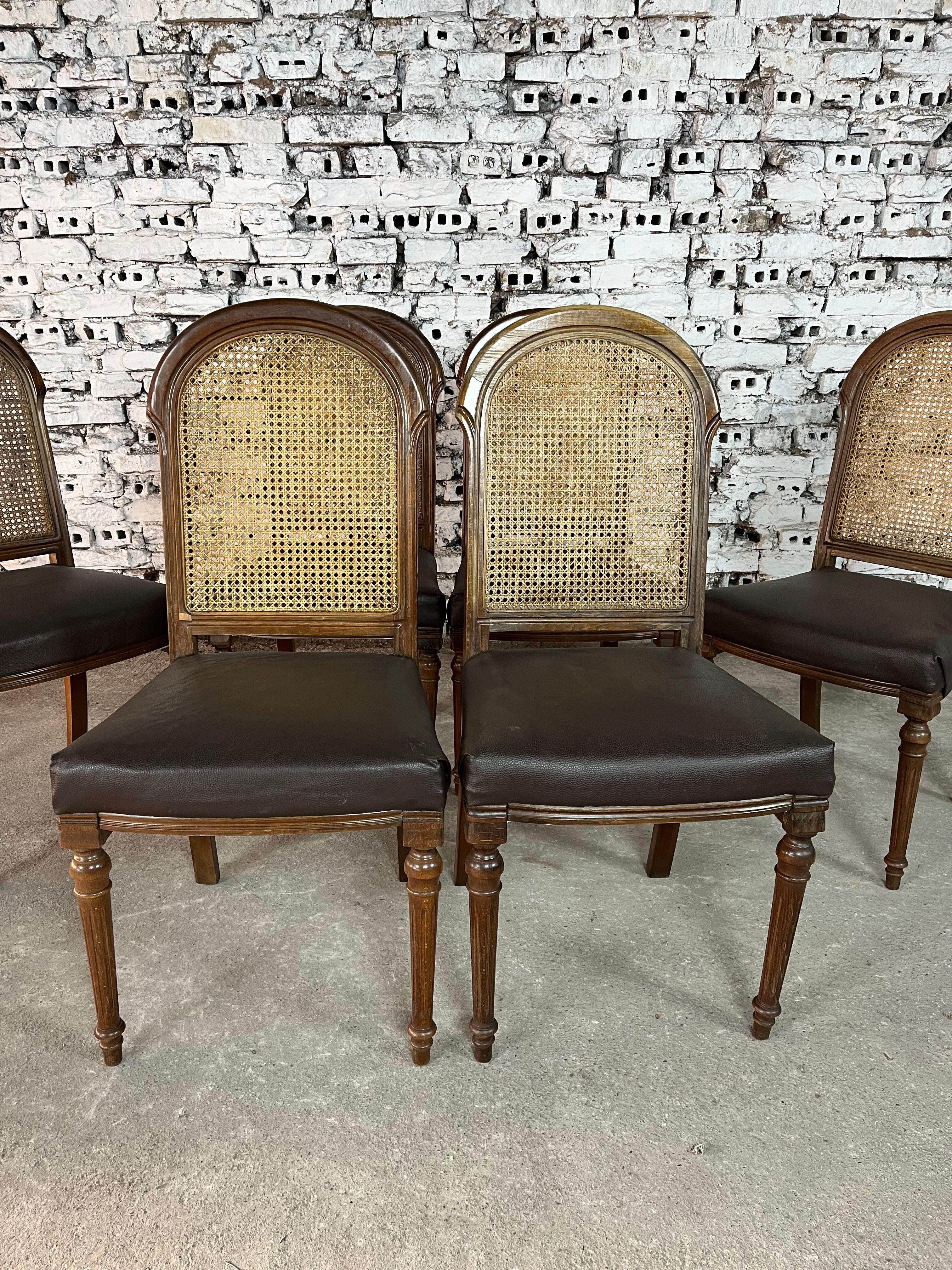Louis XVI Style Cane Back Dining Chairs – Set of 6 (Französisch) im Angebot
