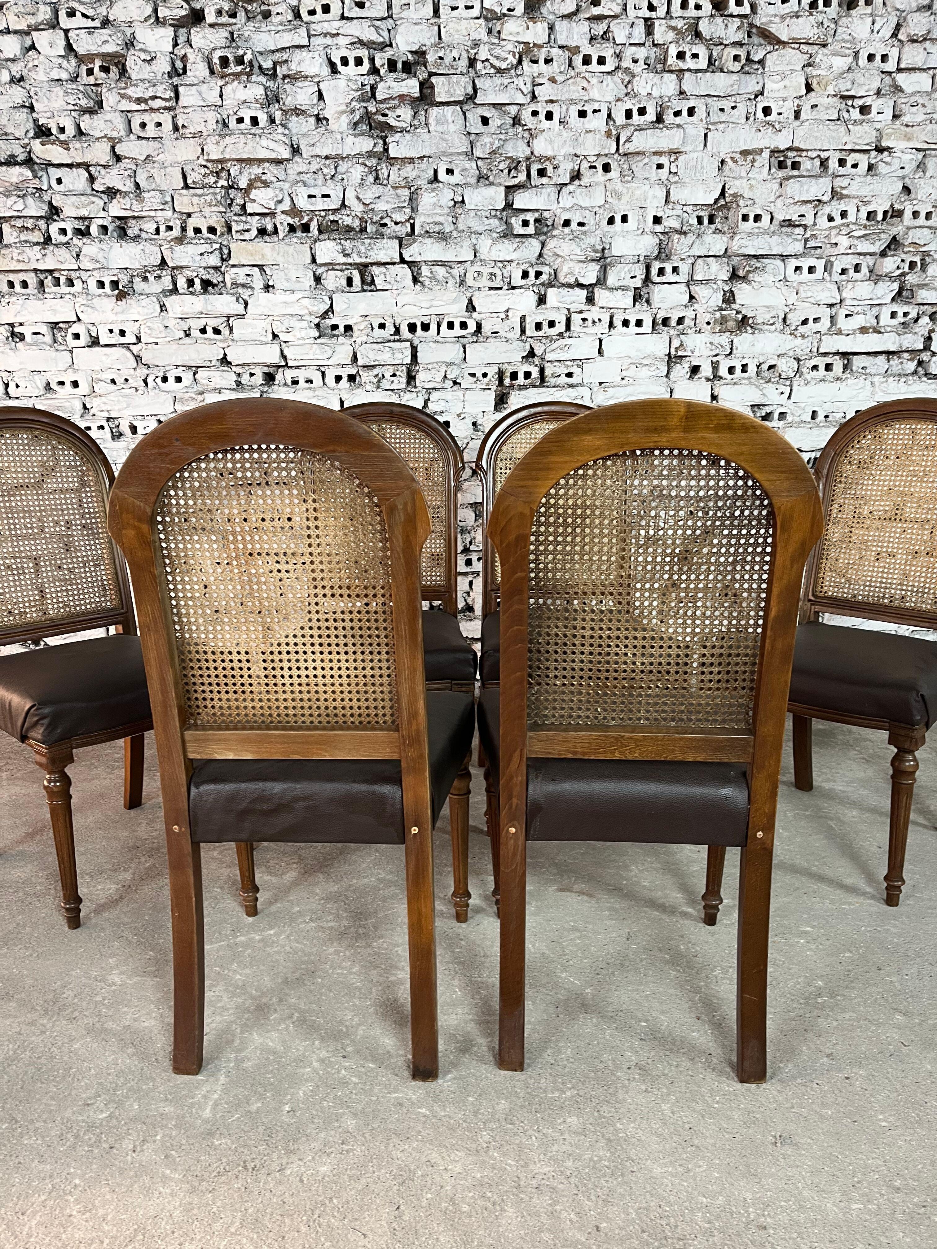 Louis XVI Style Cane Back Dining Chairs – Set of 6 (20. Jahrhundert) im Angebot