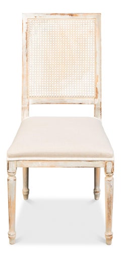 Louis XVI Style Cane Back Dining Chairs, Whitewashed, Sets of 2