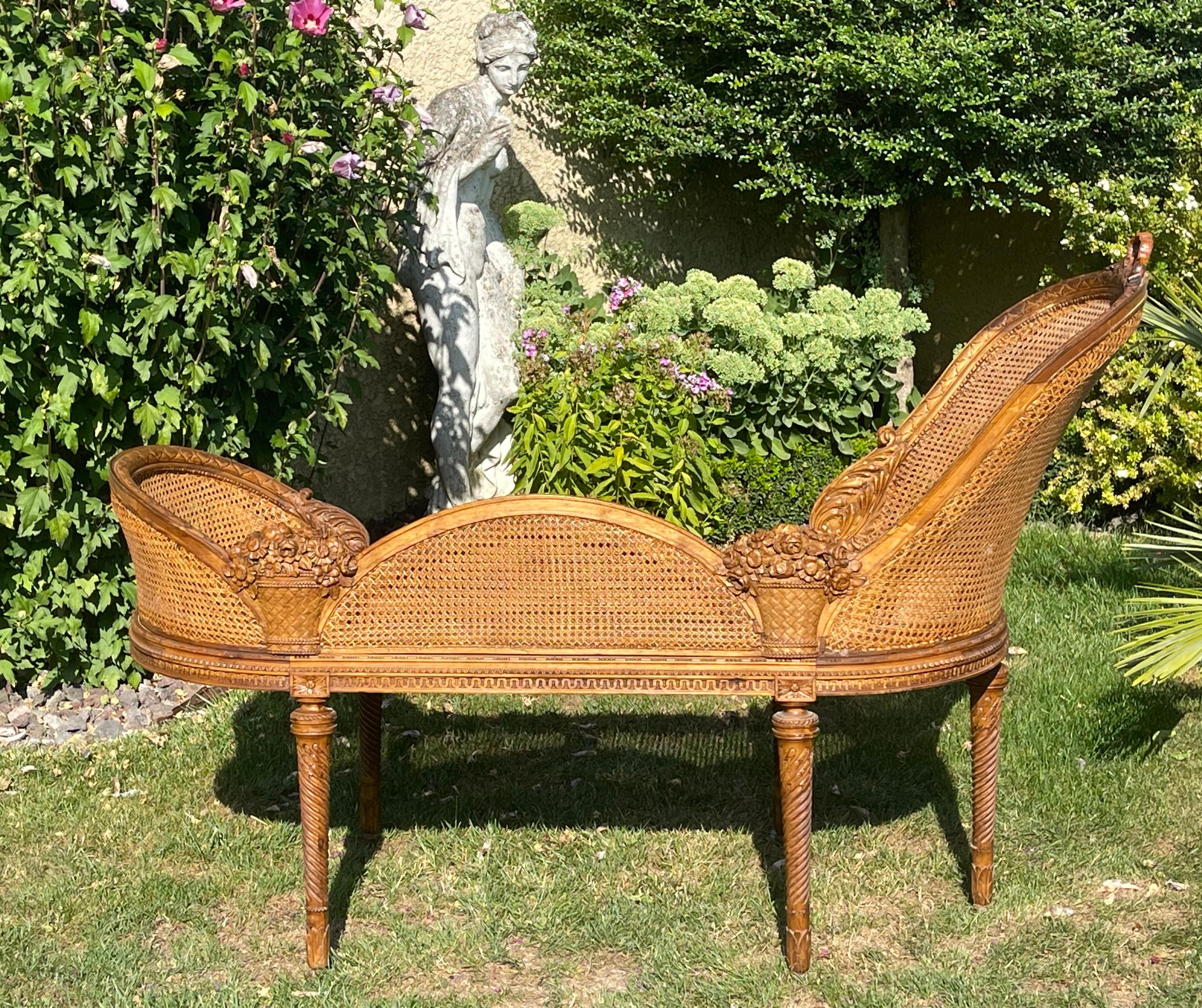Louis XVI Style Cane Bench For Sale 7