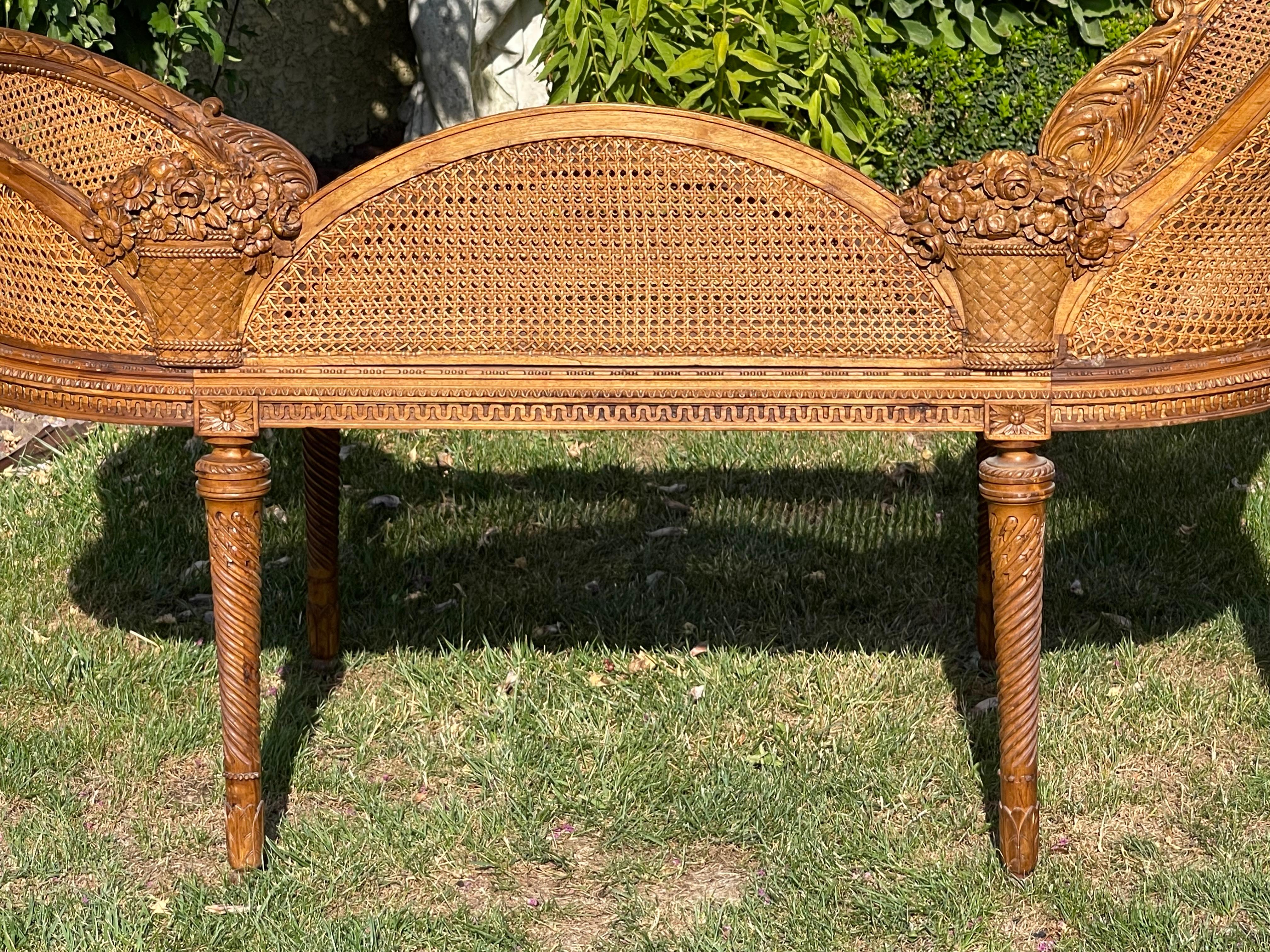 Louis XVI Style Cane Bench For Sale 8