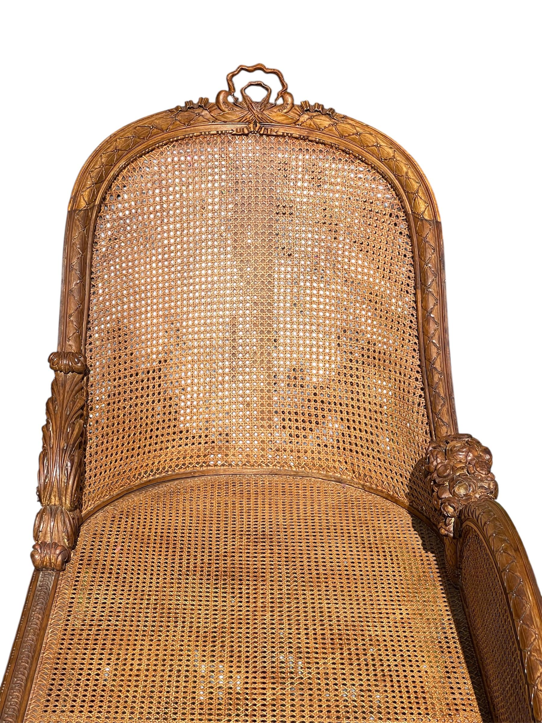 French Louis XVI Style Cane Bench For Sale